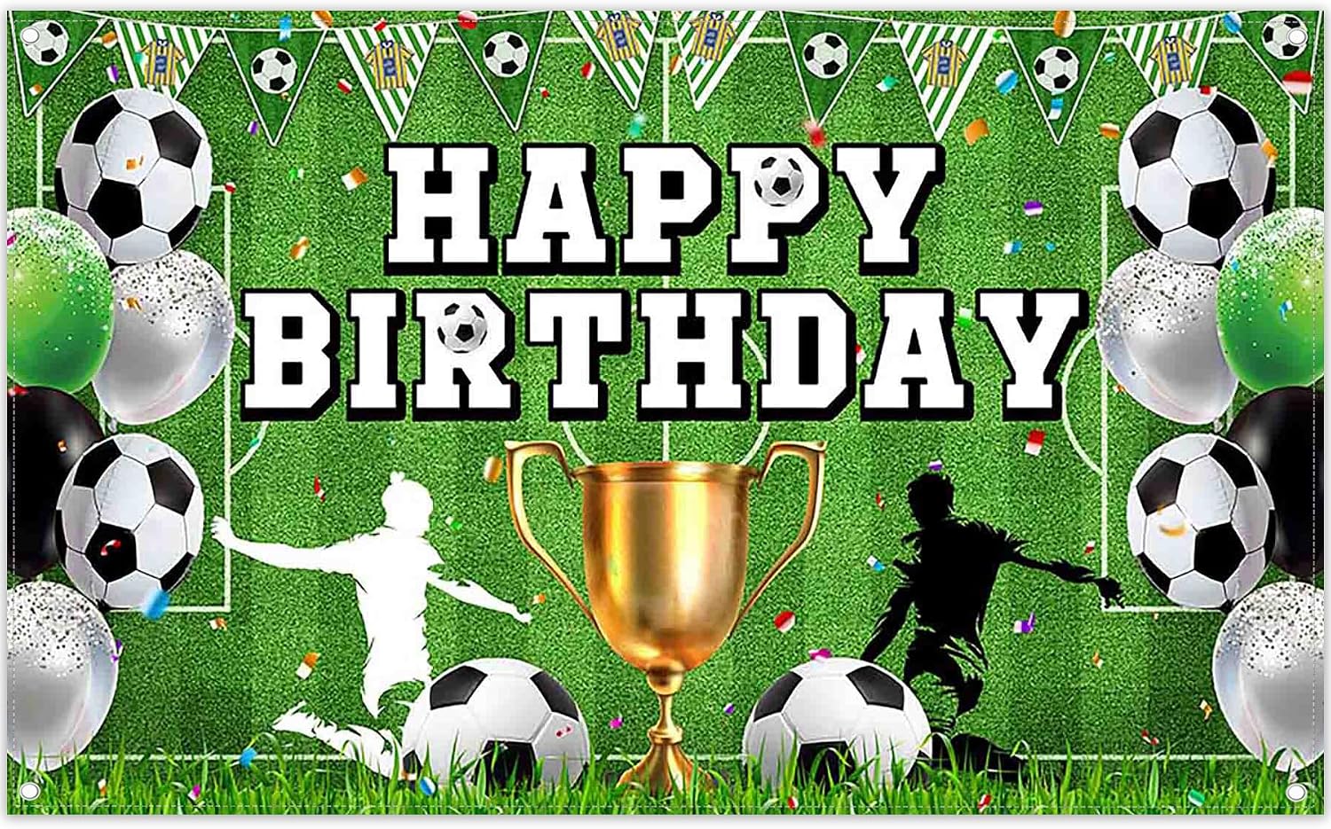 Luminora 72x43 inch Soccer Happy Birthday Backdrop: Colourful Football Playground Scene for Photos