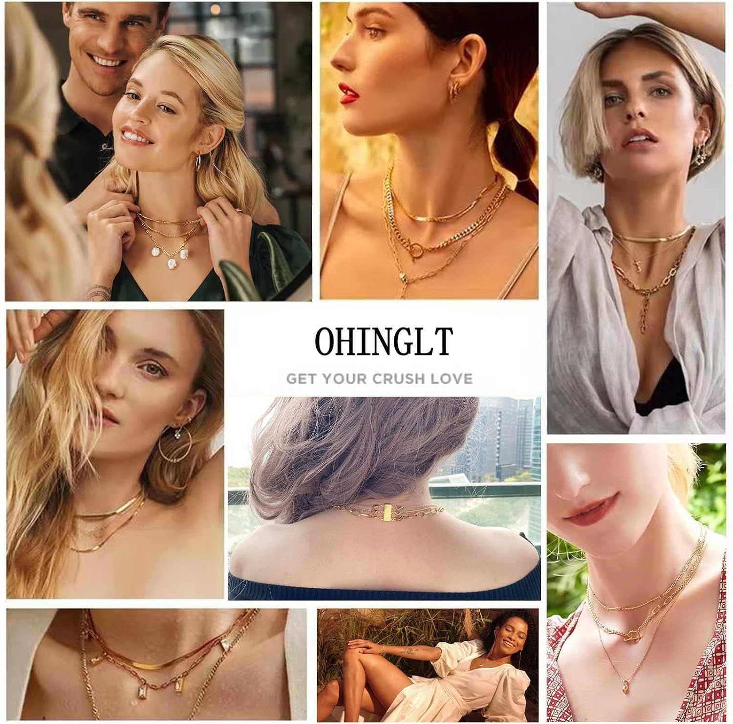 Detalle de OHINGLT Magnetic Necklace Layering Clasps, 4-Piece Gold and Silver Set