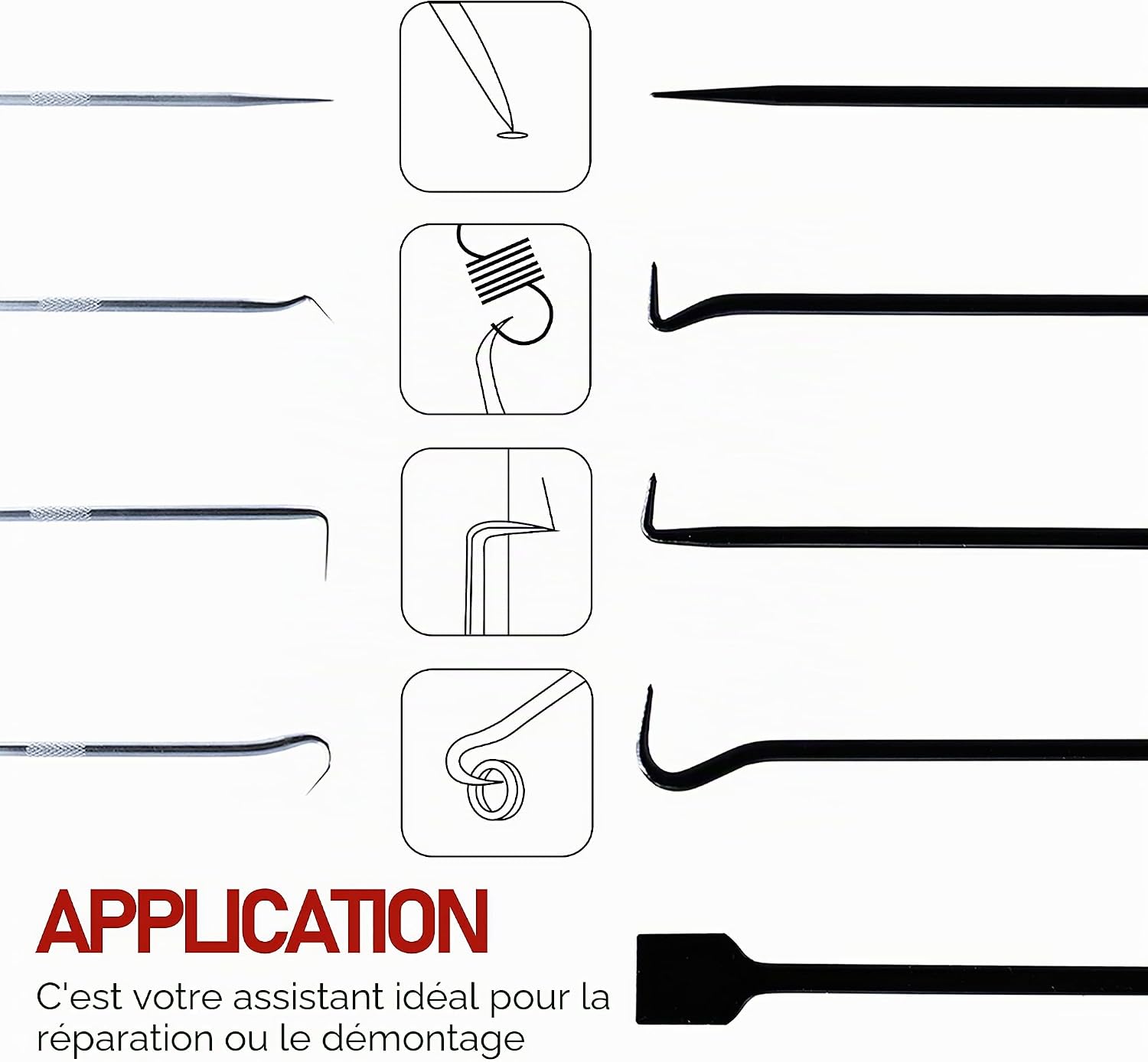 Detalle de Kit de Crochet CCLIFE 9 pièces – outils ergonomiques avec joint torique, tournevis et extracteur