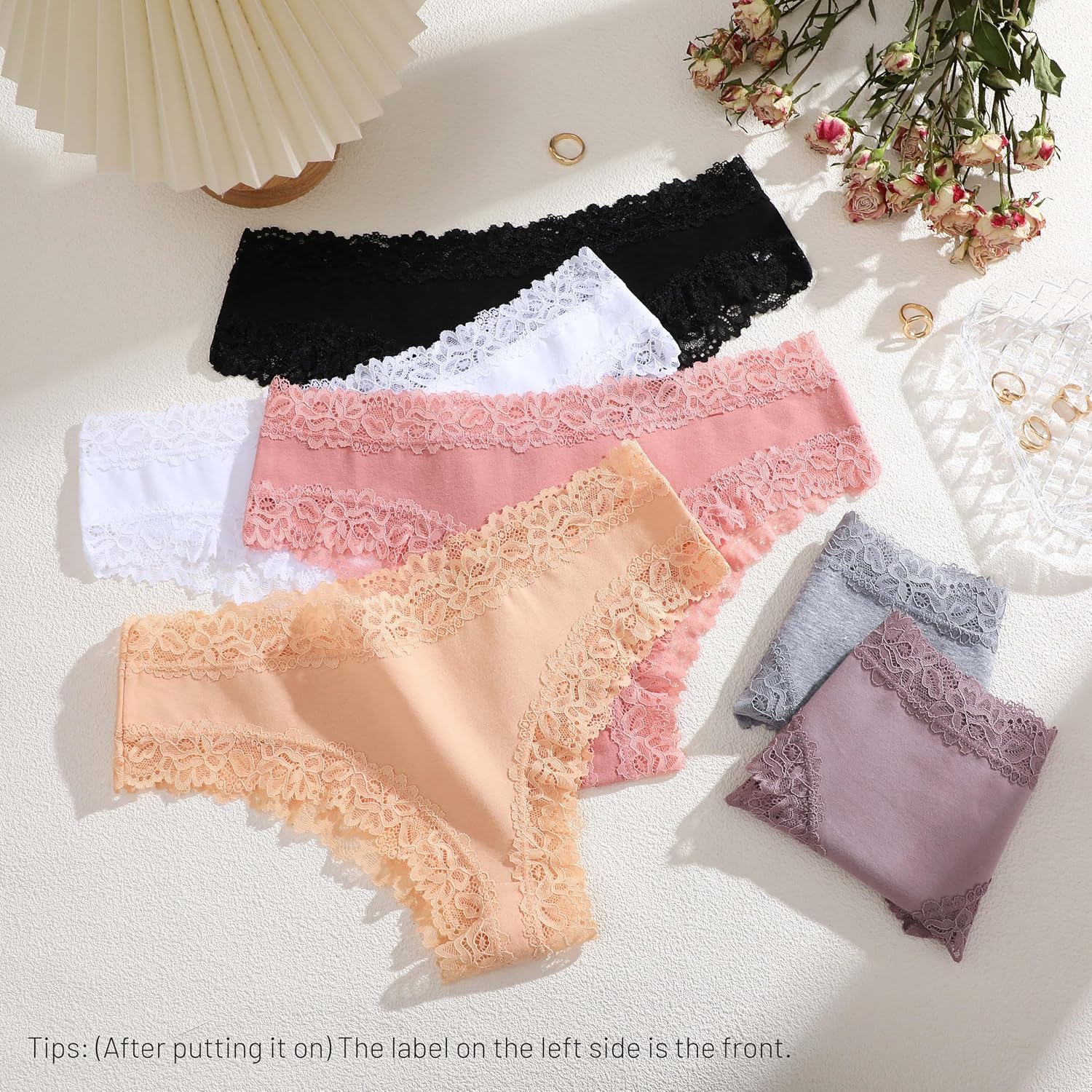 Detalle de FINETOO Cotton Lace Cheeky Panties, Low-Rise 6-Pack