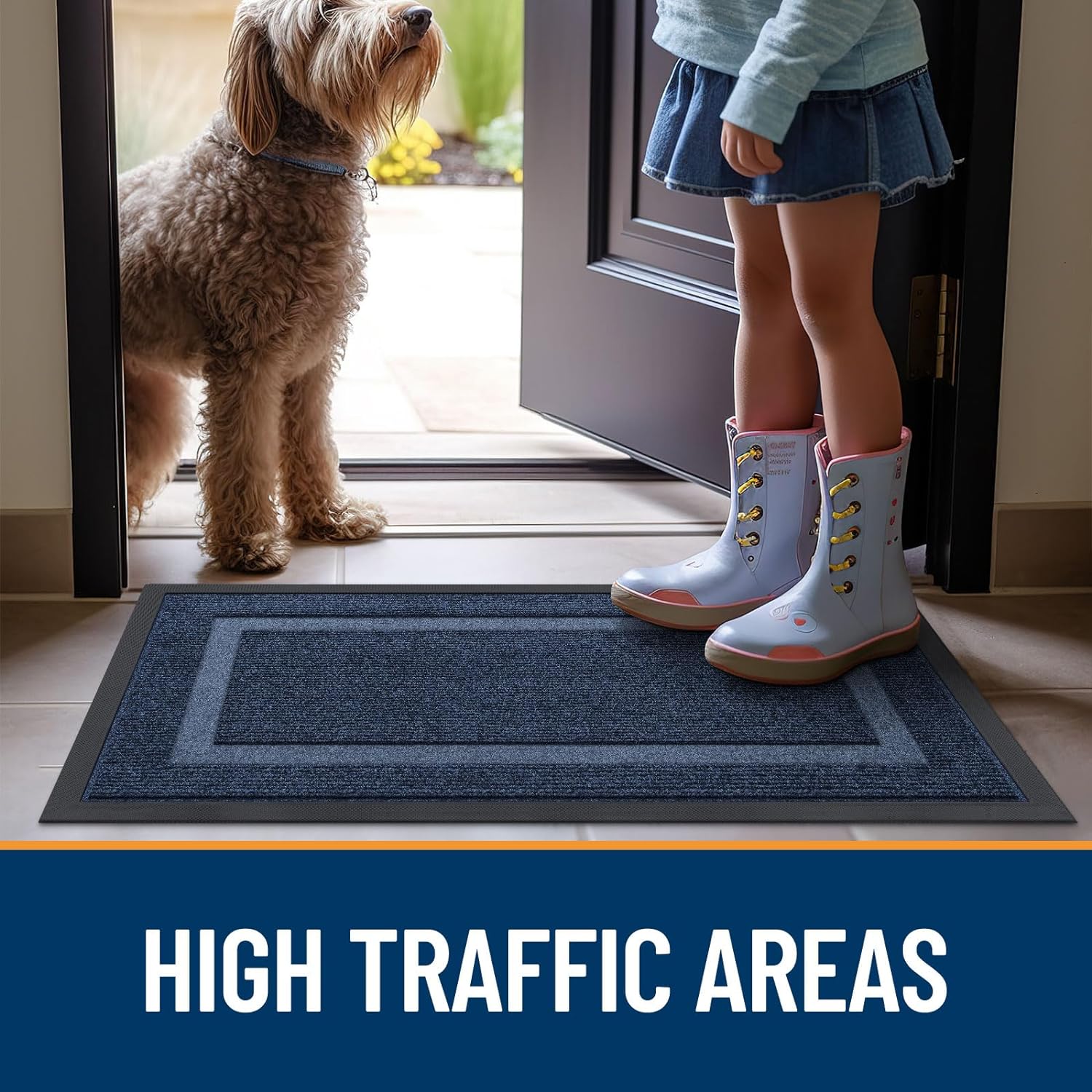Thumbnail 6 de OLANLY Front Door Mat Indoor Outdoor Entrance (59x20, Blue): Low-Profile, All-Weather Doormat
