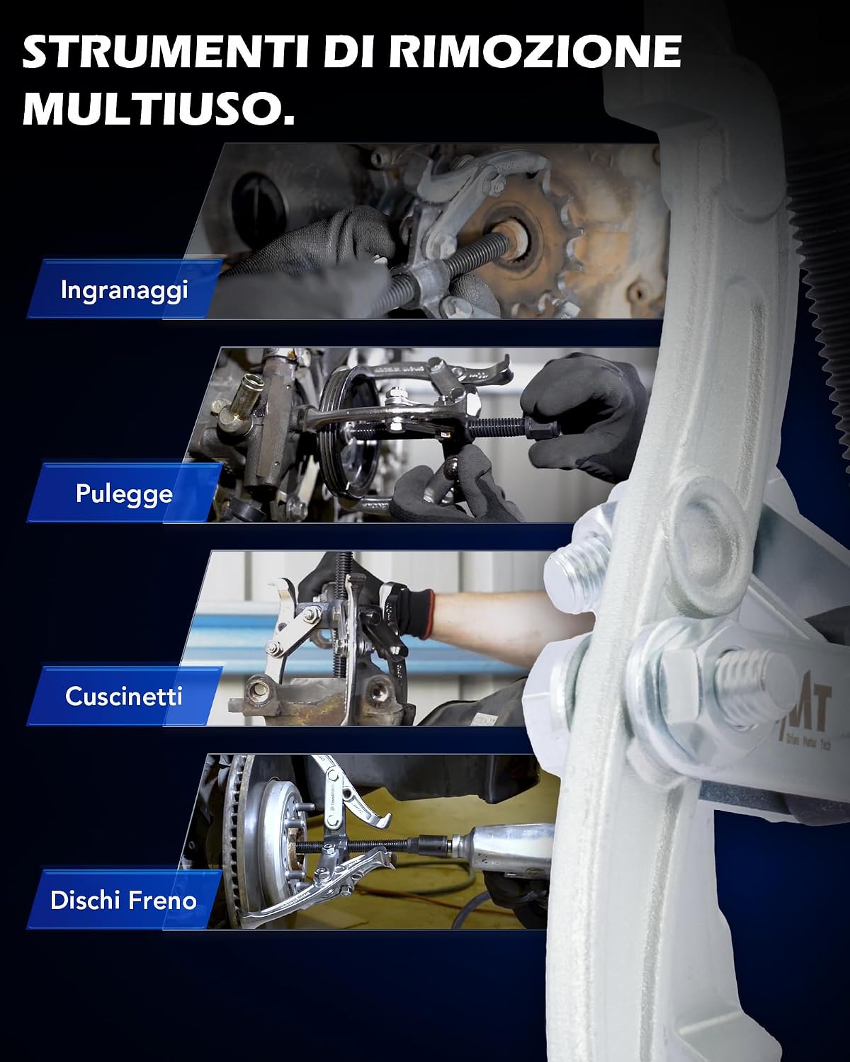 Thumbnail 2 de Orion Motor Tech: Estrattori per Ingranaggi a 3 Ganasce 75/100/150 mm – Set universale per cuscinetti, pulegge e volano