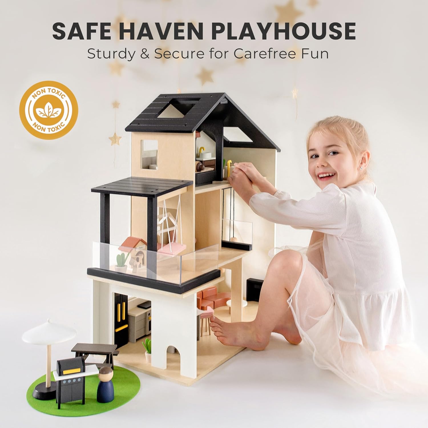 Thumbnail 6 de Tiny Land Wooden Doll House: Modern Family 7-Room Dollhouse with 53 Accessories