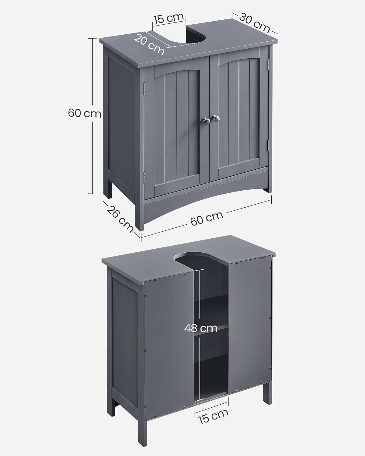 Detalle de VASAGLE SOFIE BBC001G01 Under-Sink Cabinet, Slate Grey, Adjustable Shelf