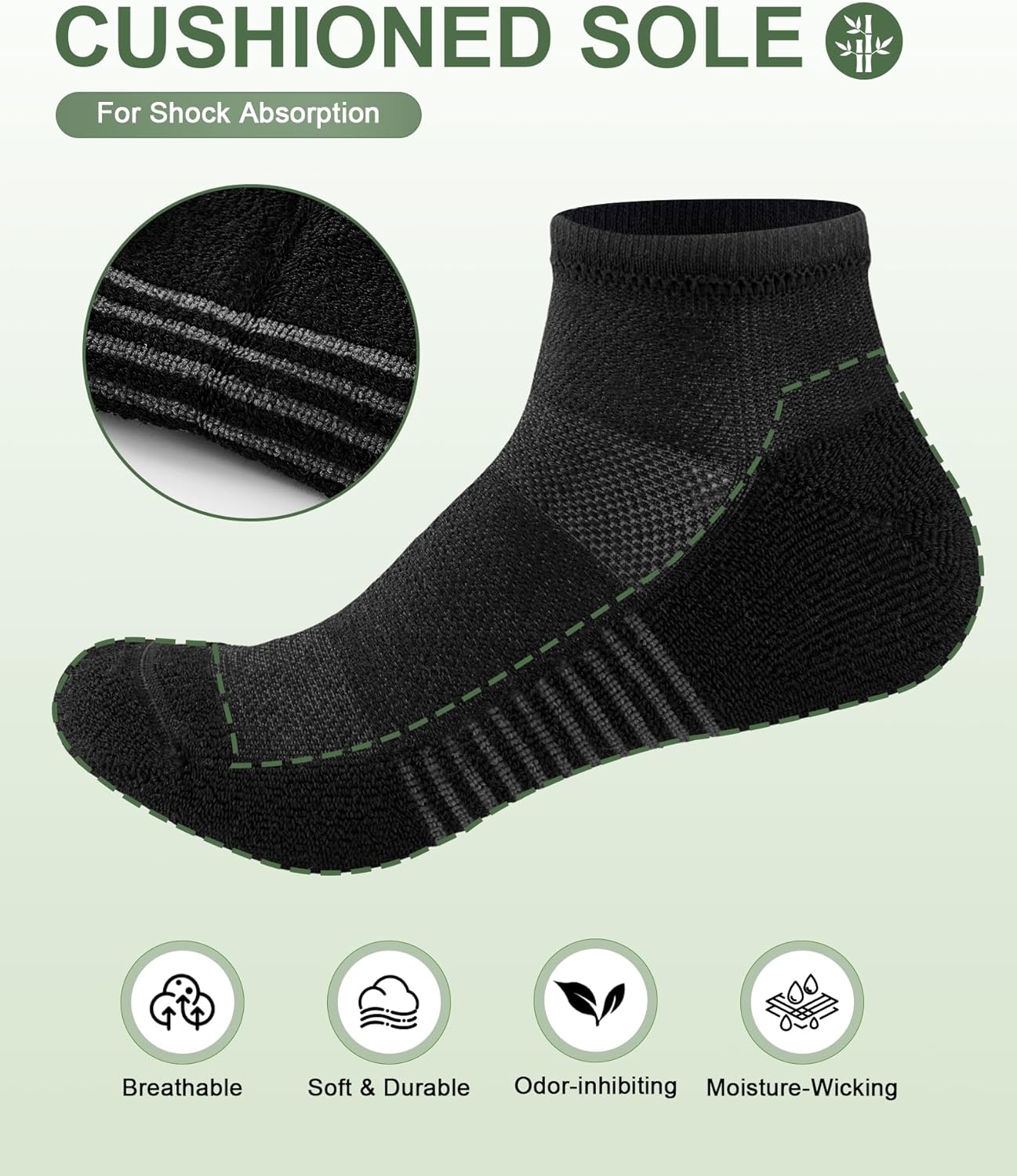 Thumbnail 3 de Ankle Socks for Men (Bamboo Blend) Cushioned Moisture-Wicking Low Cut, 8 Pairs