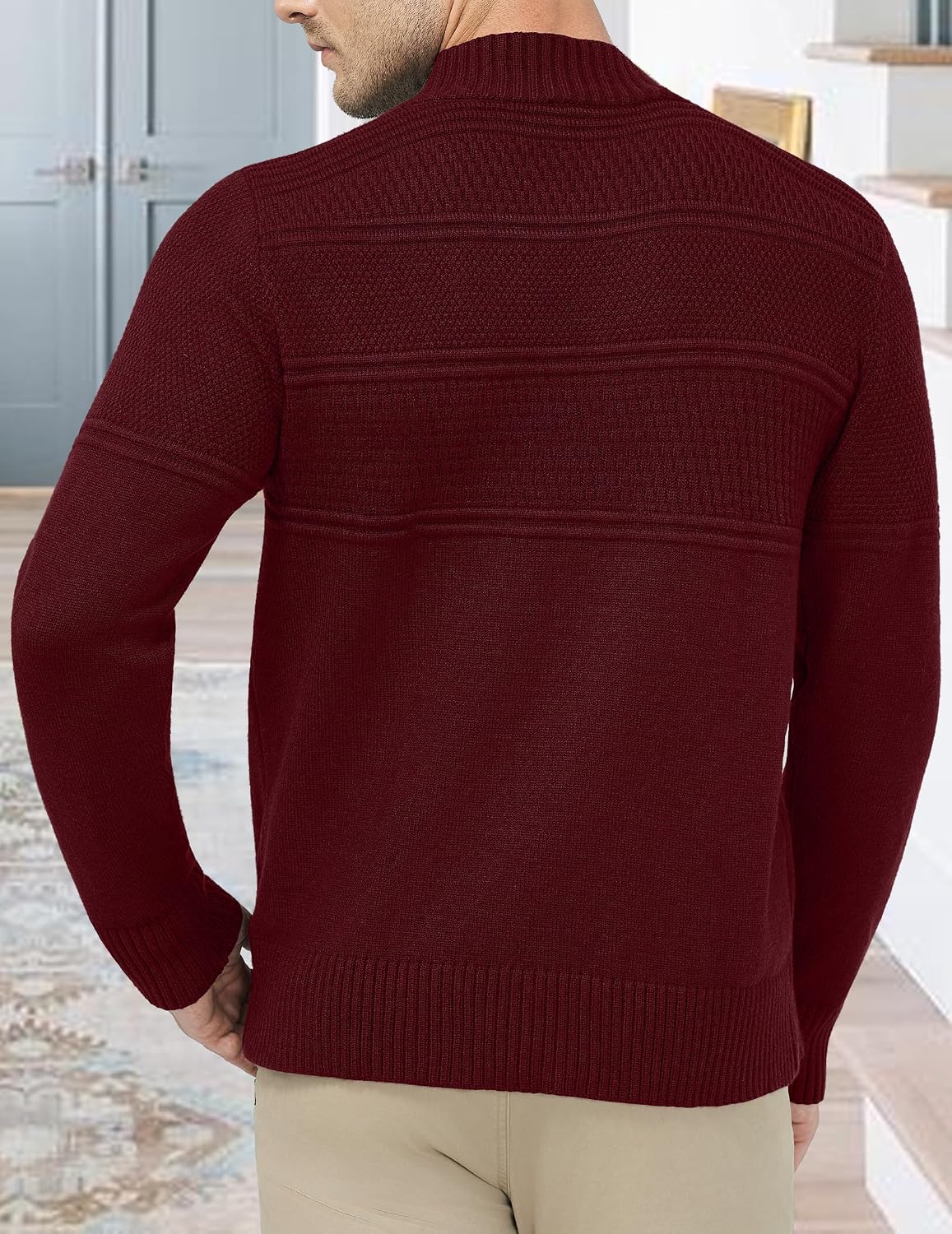 Detalle de MLANM Men's Turtle Neck Ribbed Knit Jumper – Slim Fit, Long Sleeve