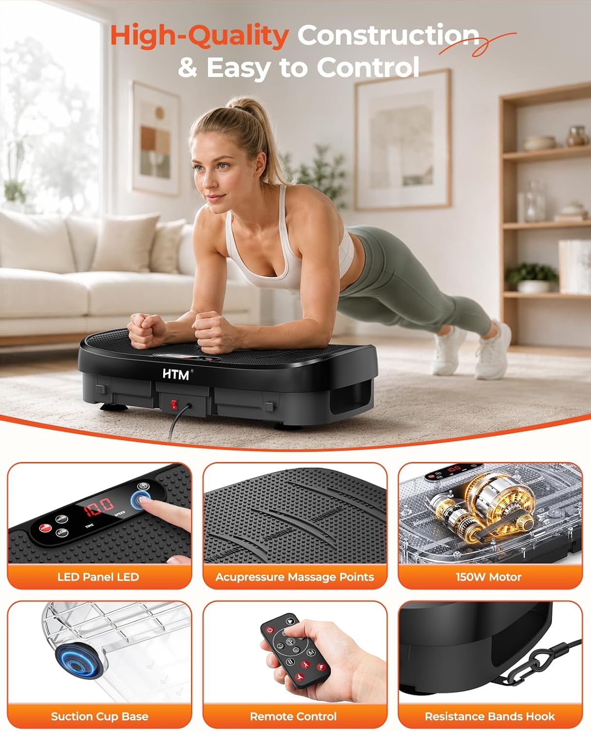 Thumbnail 5 de HTM Vibration Plate Exercise Machine, 9 Modes, 120 Speeds, Remote Control