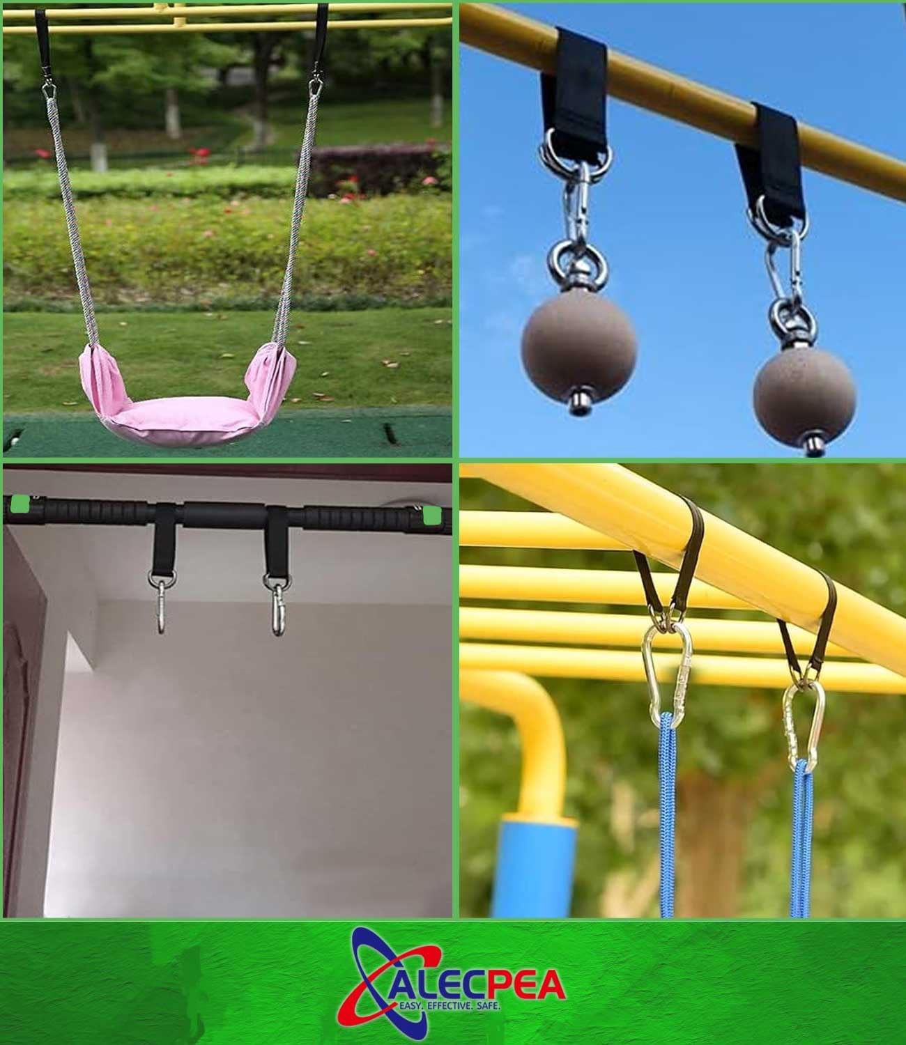 Thumbnail 6 de ALECPEA 2er-Set Schaukelbefestigung für Hängematten – Nylon-Gurte, Schwerlast-Karabiner und D-Ringe