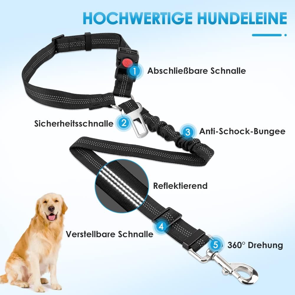 Thumbnail 3 de SlowTon Hundegurt fürs Auto – 2-in-1 Kopfstützen-Rückhaltegurt mit Universalschnalle und reflektierendem Band
