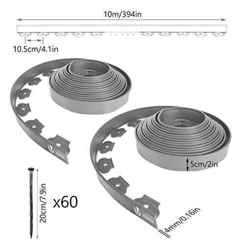 Thumbnail 6 de VOUNOT Bordure de Jardin en Plastique 20 m avec 60 piquets d’ancrage — Bordurette souple gris 50 mm × 4 mm