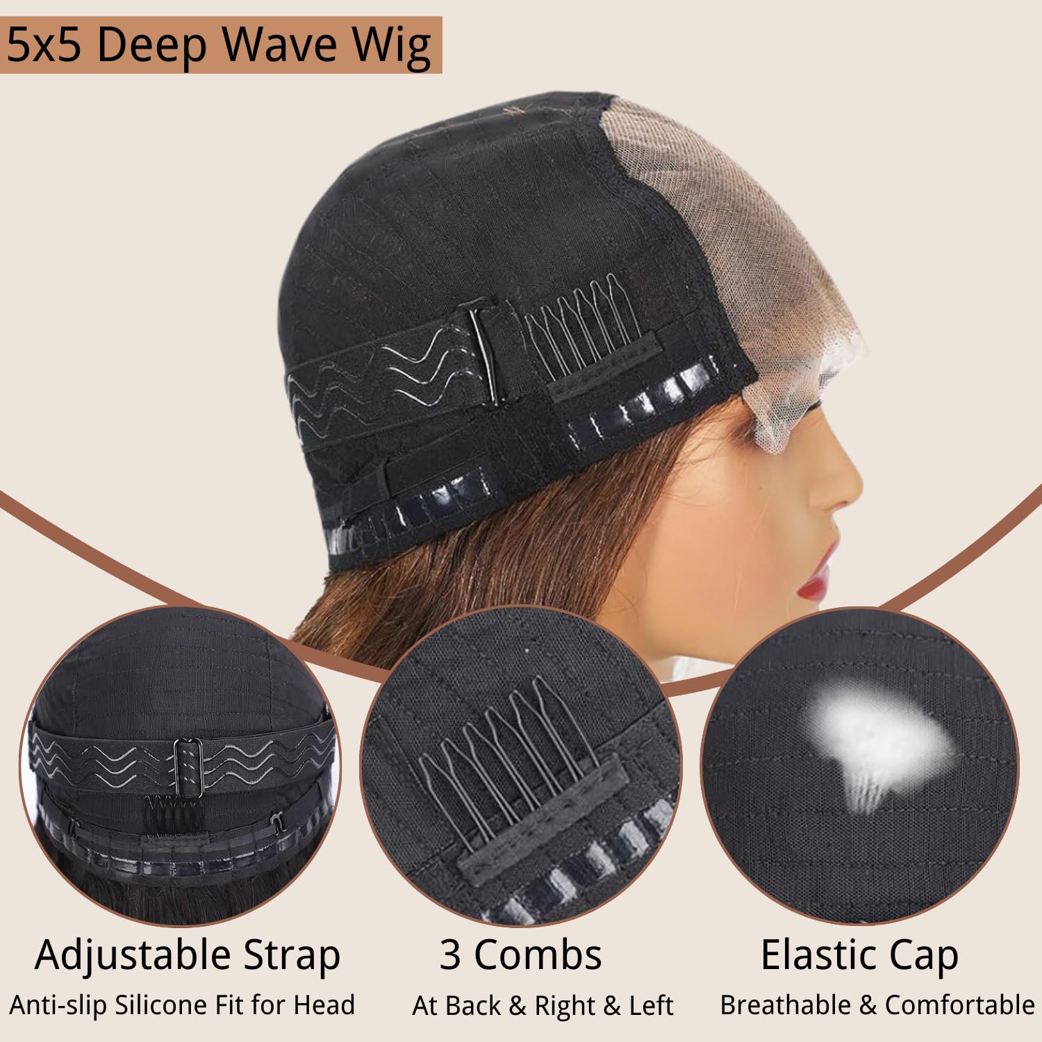 Thumbnail 2 de AAKJJ Deep Wave Lace Front Wig, 24 Inch, 200% Density with 4/27 Highlight Ombre, Glueless 5x5 HD Lace Closure