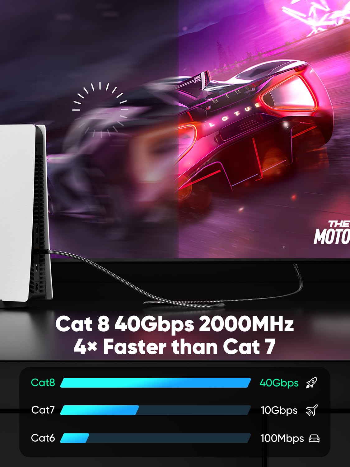 Thumbnail 1 de VOIETOLT Cat 8 flaches LAN-Kabel (S/FTP, RJ45) – 40 Gbps/2.000 MHz, 1 m