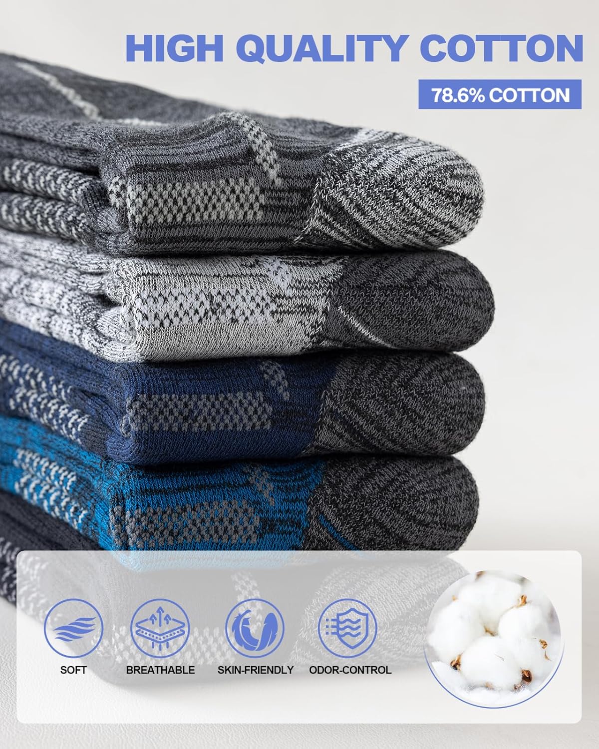 Thumbnail 2 de Niorasen Men's Cotton Crew Socks, 5 Pairs