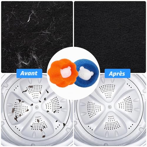 Detalle de Boule Anti Poils Machine à Laver de Yalisite – Absorbe Cheveux et Peluches, Orange+Bleu