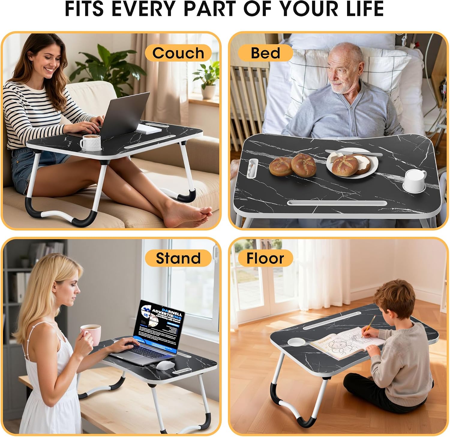 Thumbnail 6 de Frpufi LD007 Folding Lap Desk, 23.6-Inch Wood Table with Cup Holder, Dark Black