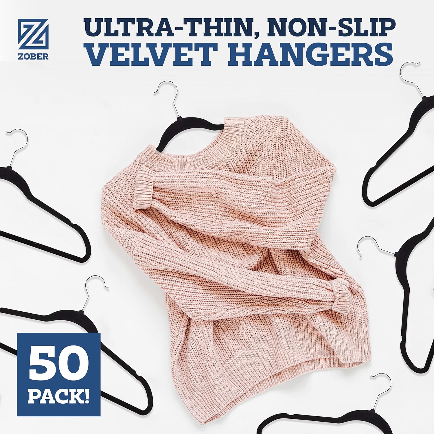 Thumbnail 1 de ZOBER Black Velvet Hangers, 50-Pack ⚙