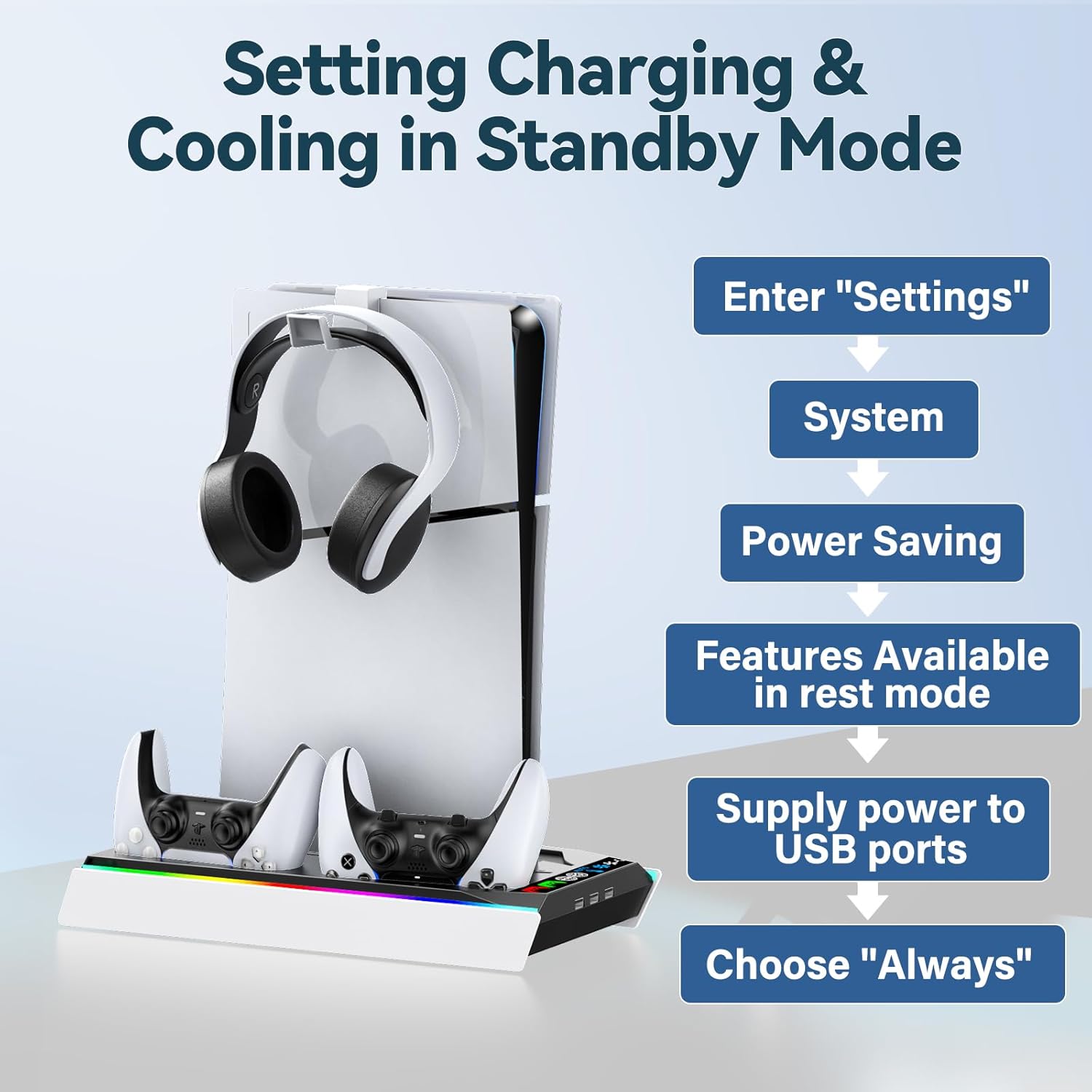 Thumbnail 6 de Tokluck PS5 Slim/Pro Cooling Station with Auto Turbofan, 3-Speed Control, and Controller Charging Dock