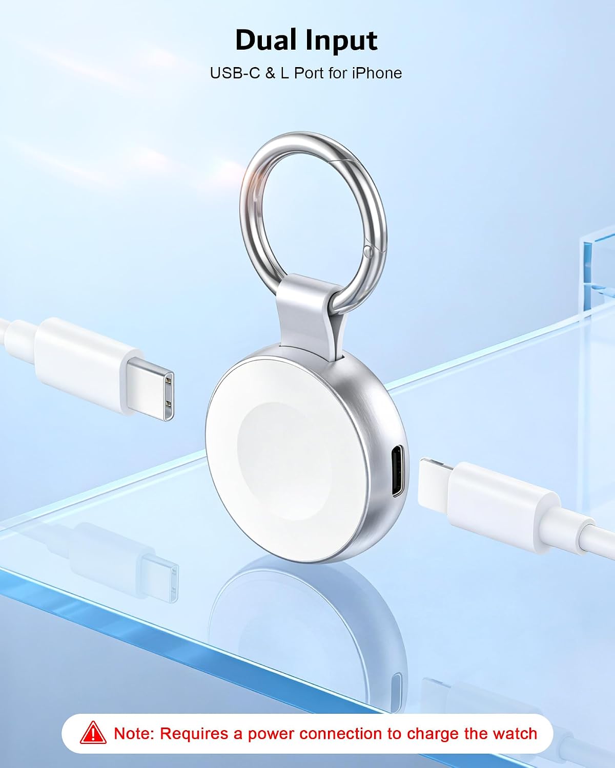 Detalle de imodomio Charger with Keyring for Apple Watch – Travel Portable Magnetic Charger with USB-C & iPhone Power Port
