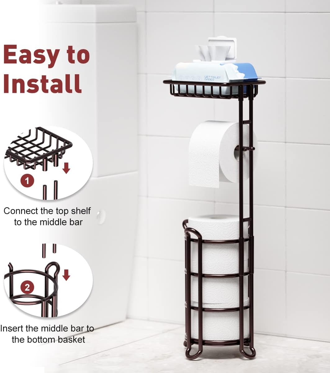 Thumbnail 5 de TreeLen TPH01 Freestanding Toilet Paper Holder with Shelf, Bronze Metal