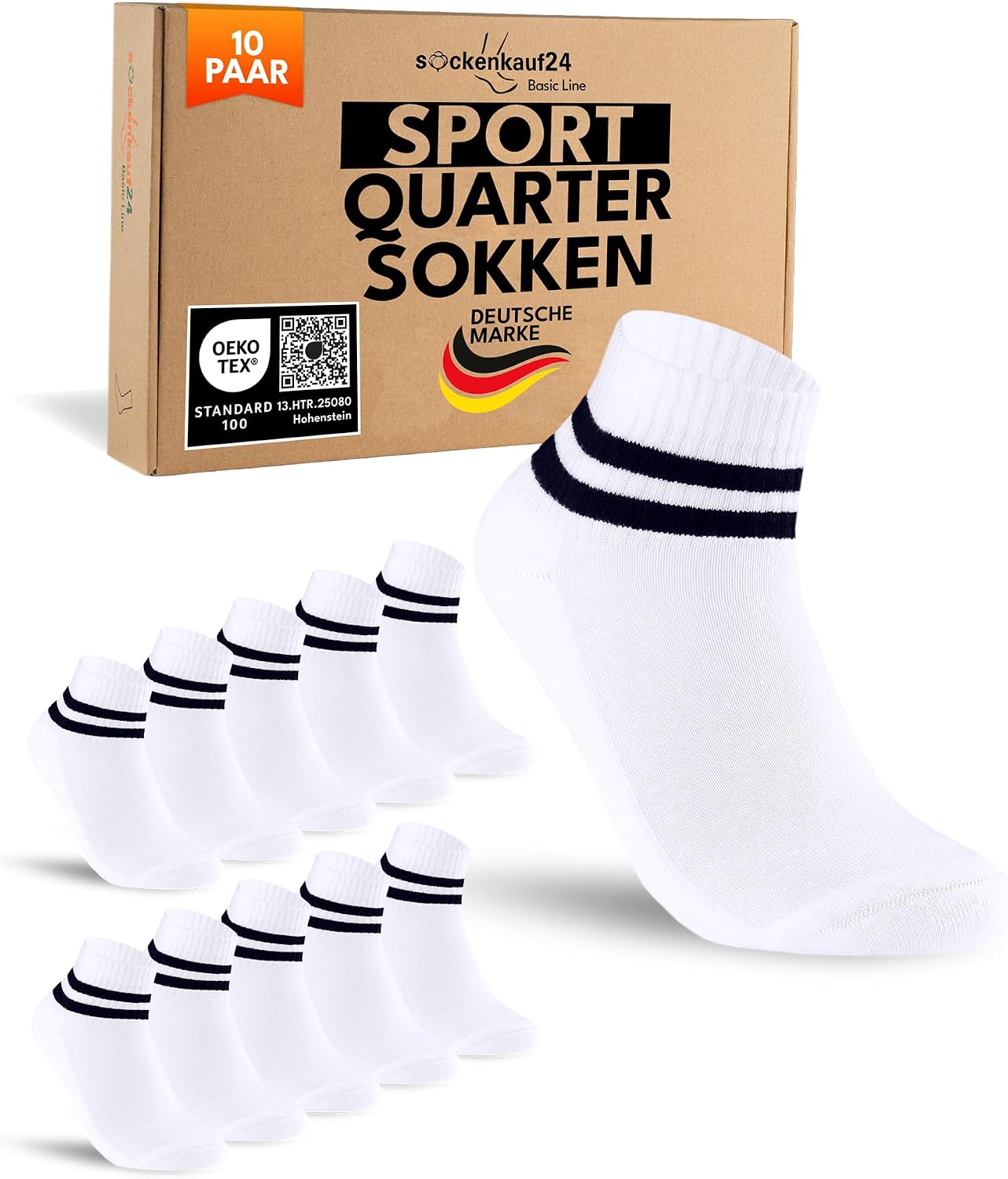 Detalle de sockenkauf24 sportsokken, 10 paar ademende katoenen quarter-tennissokken