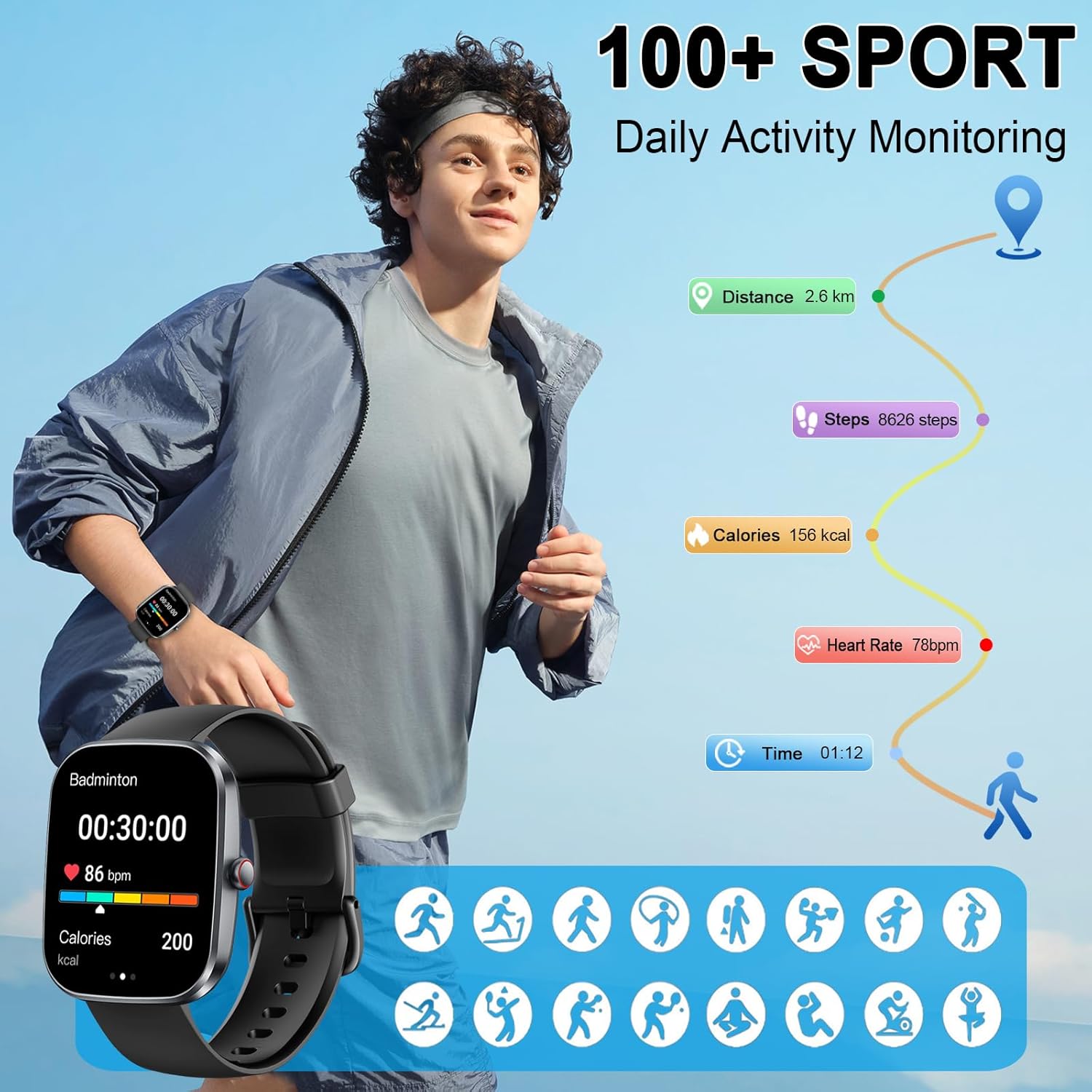 Detalle 2 de Soudorv Smart Watch (2026) 1.91" HD Bluetooth 5.4 Calling with SpO2, Heart Rate & Sleep Monitoring