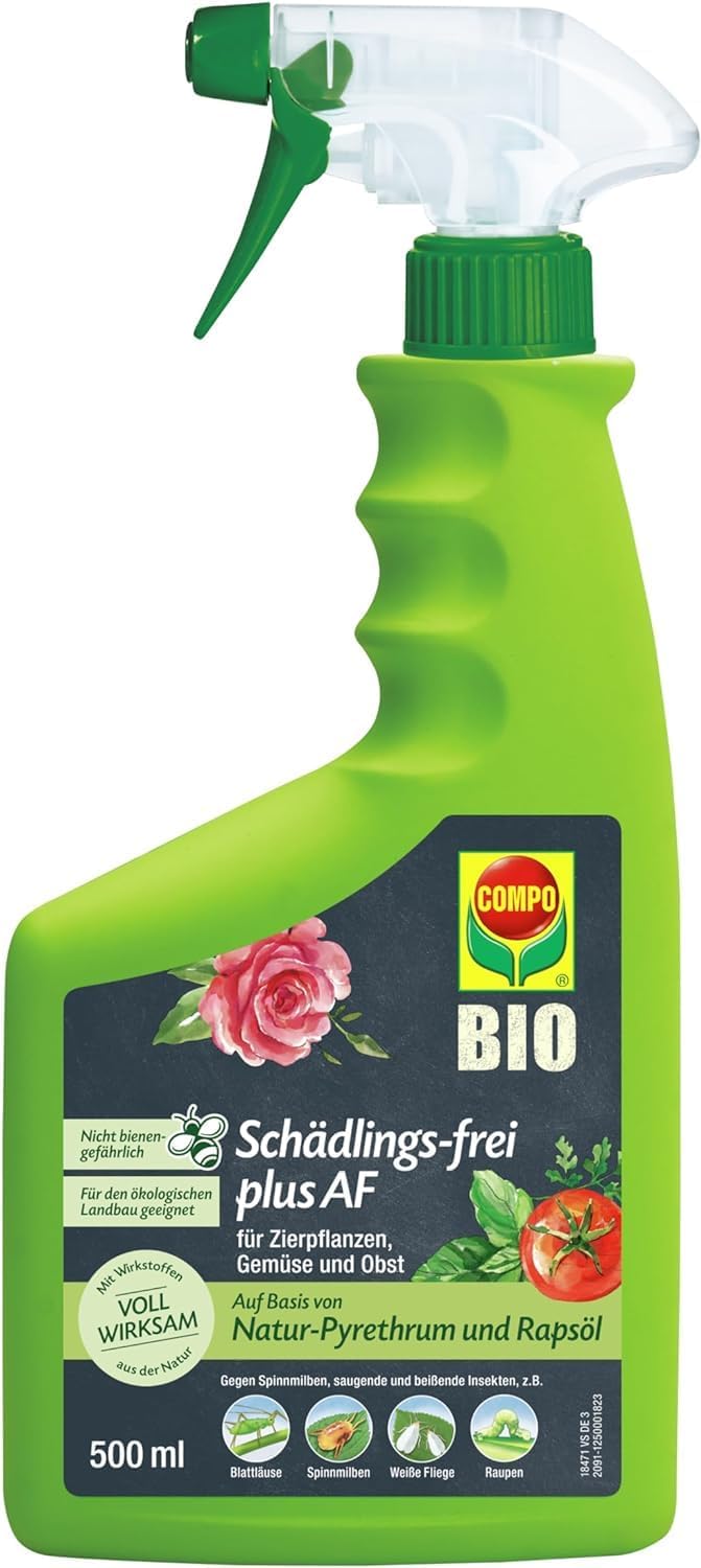 Detalle de COMPO Schädlings-frei plus AF – Sprühinsektizid gegen Blattläuse, Schildläuse, Woll- und Schmierläuse (500 ml)