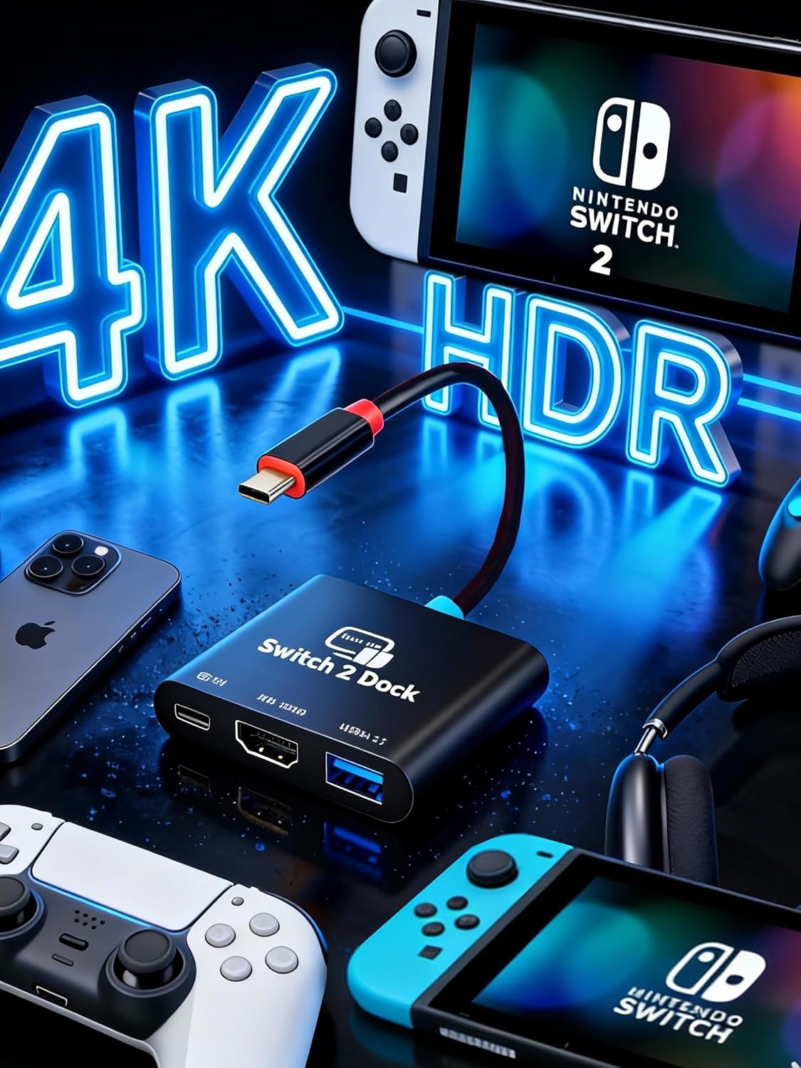 Thumbnail 6 de Switch 2 Dock for Nintendo Switch 2 (V22+ Plug&Play) — Portable TV Travel Docking Station with 4K 60Hz HDMI and 100W PD