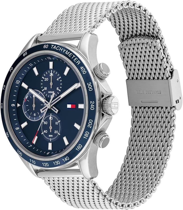 Thumbnail 1 de Tommy Hilfiger Herren Analog Quarz Uhr – 44 mm Gehäuse, Marineblaues Zifferblatt, Edelstahl-Mesh-Armband