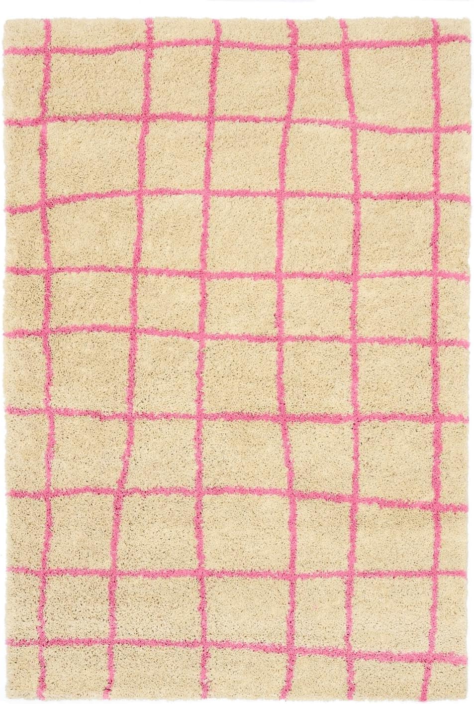 Detalle de RugVista Grid Rug 160 x 230 cm, Beige/Pink Medium-Pile Rug