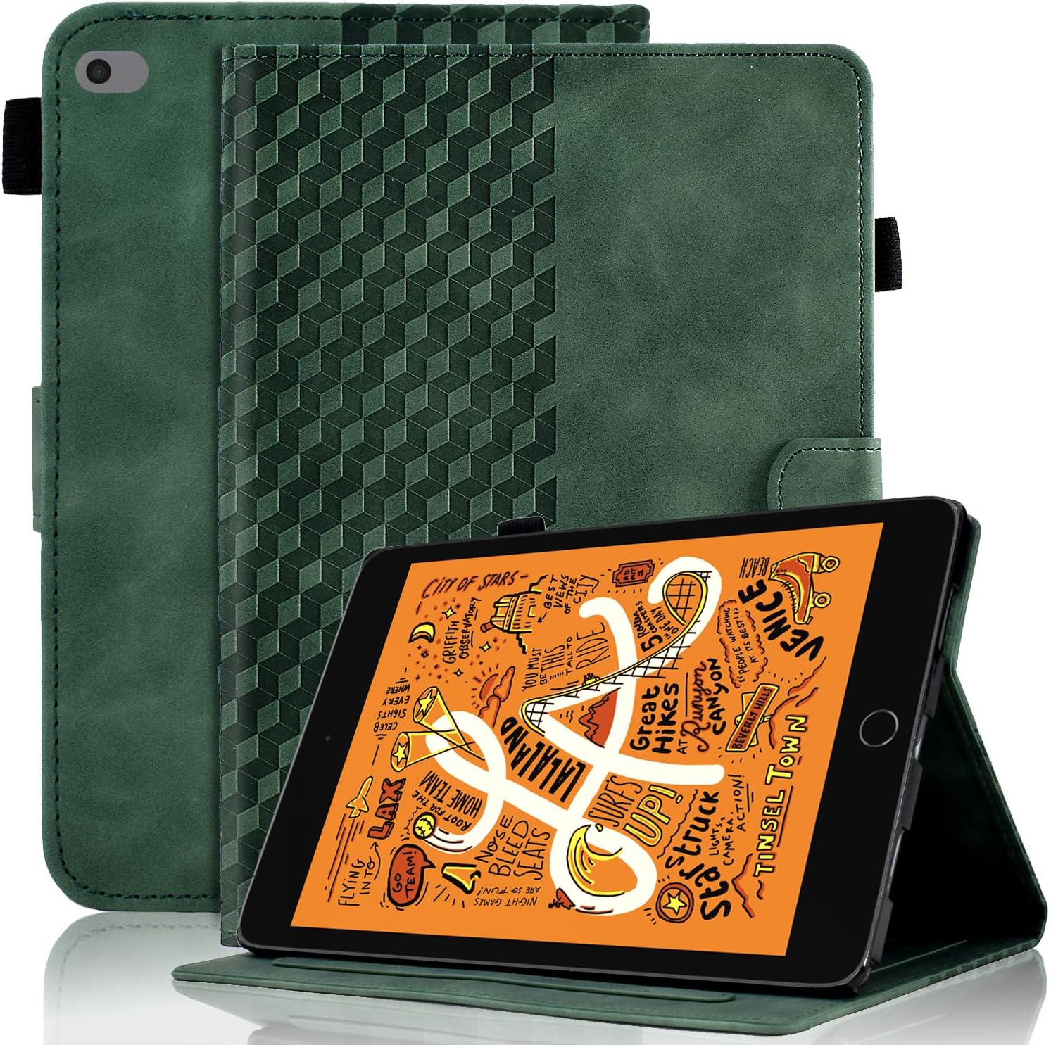Detalle de Hülle für 7.9-Zoll iPad Mini 5/4/3/2 – Premium PU-Lederhülle mit Sleep/Awake, Stifthalter und Kartenfach (Dunkelgrün)