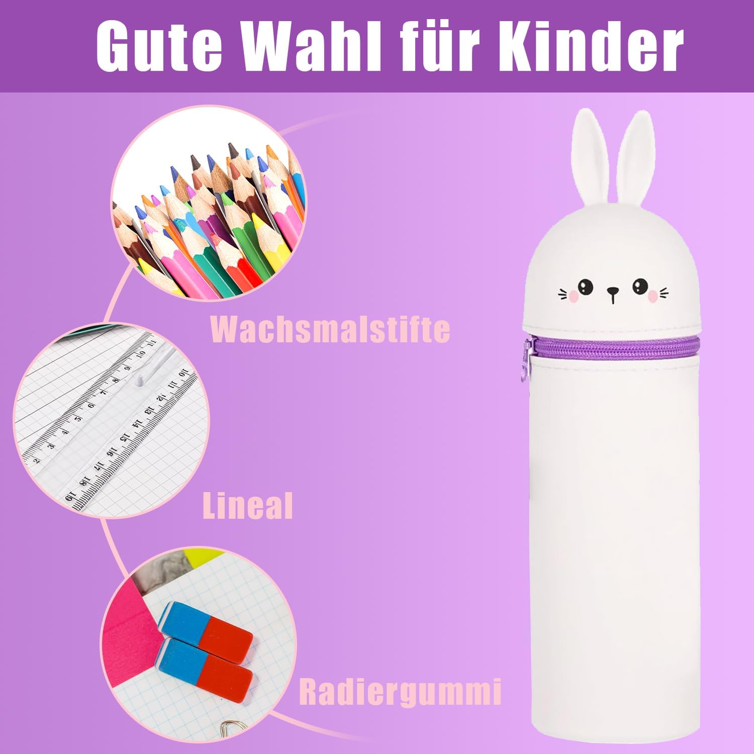 Thumbnail 2 de TwoduYoo Super weiches Silikon-Federmäppchen Häschen, Wasserdicht & 22 cm – ideal für längere Stifte