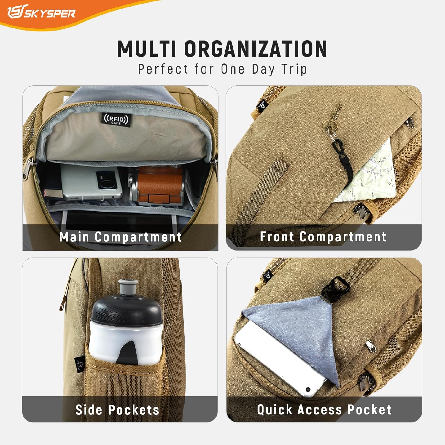 Detalle de SKYSPER Sling Bag RFID cross body recycled travel daypack