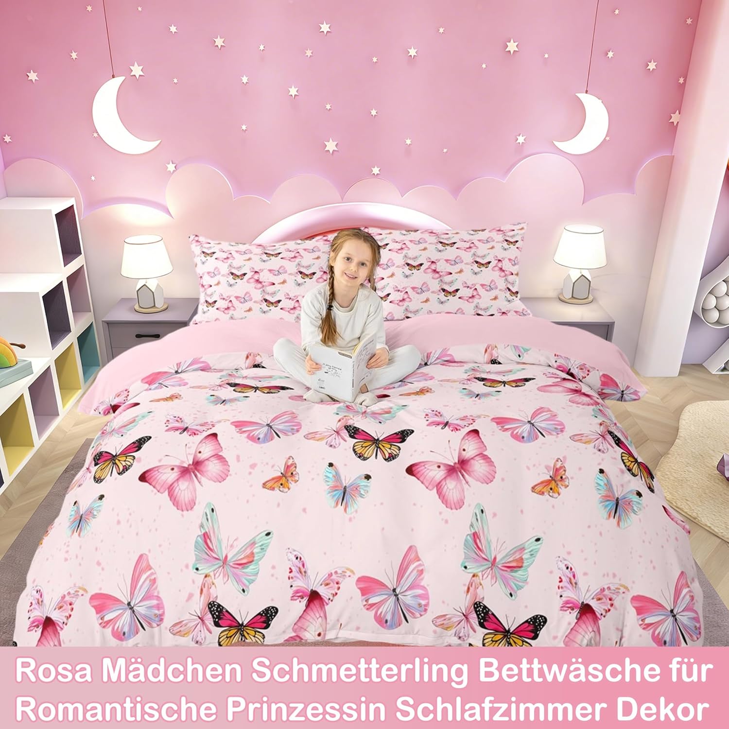 Thumbnail 2 de Homewish Mädchen Bettwäsche-Set 135 x 200 cm (2-teilig) „Süße Schmetterlinge“ – rosa