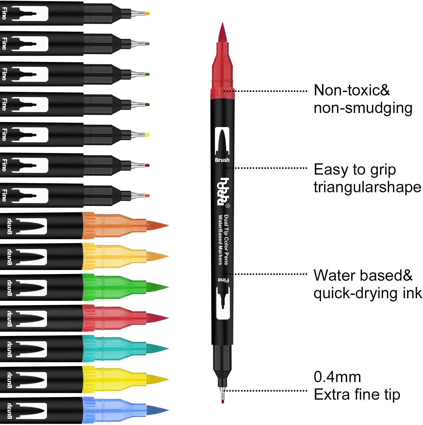 Detalle de Feutres aquarelle hhhouu 100 Couleurs double pointe (HO-100B) pour coloriage, manga, scrapbooking