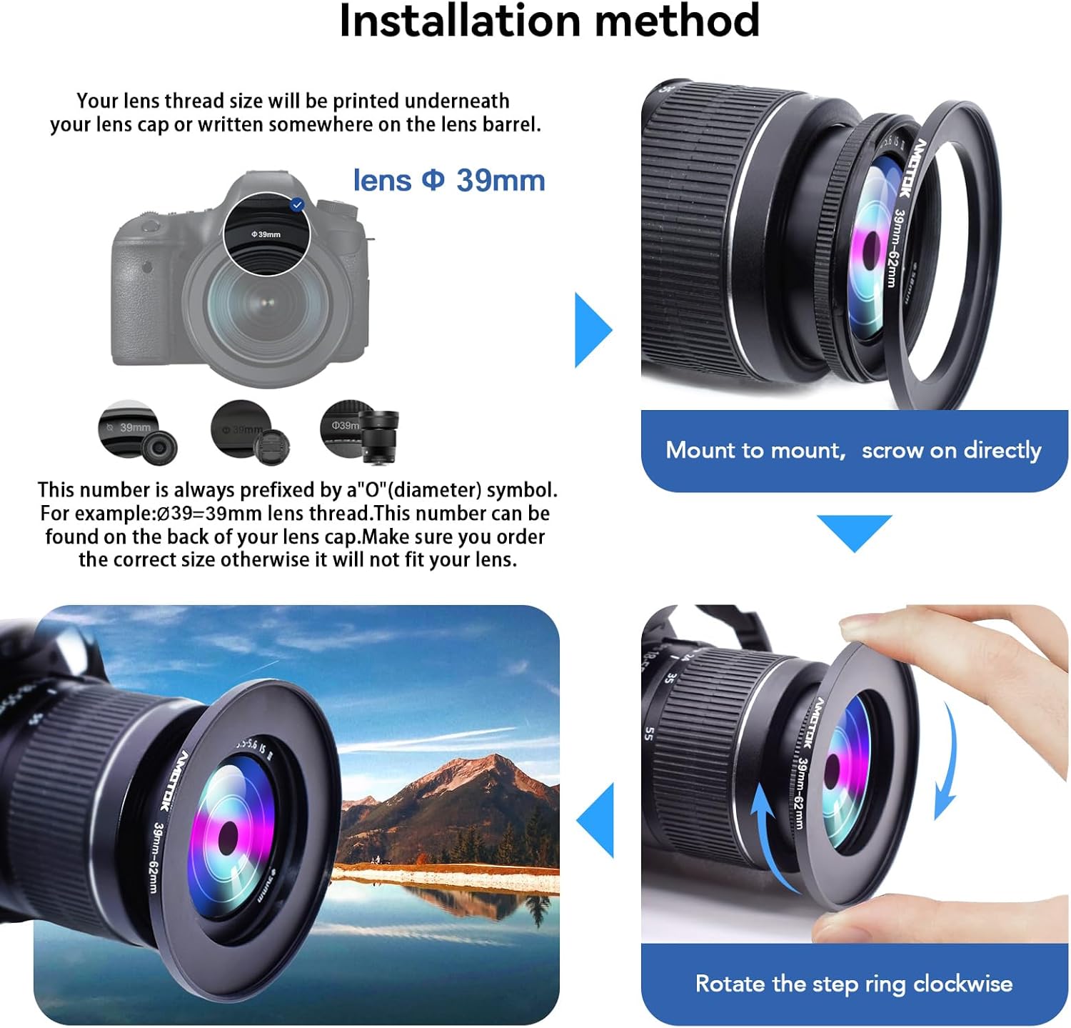 Thumbnail 4 de 39mm auf 62mm Kameraobjektiv Adapter – CNC-Aluminium Step-Up Ring