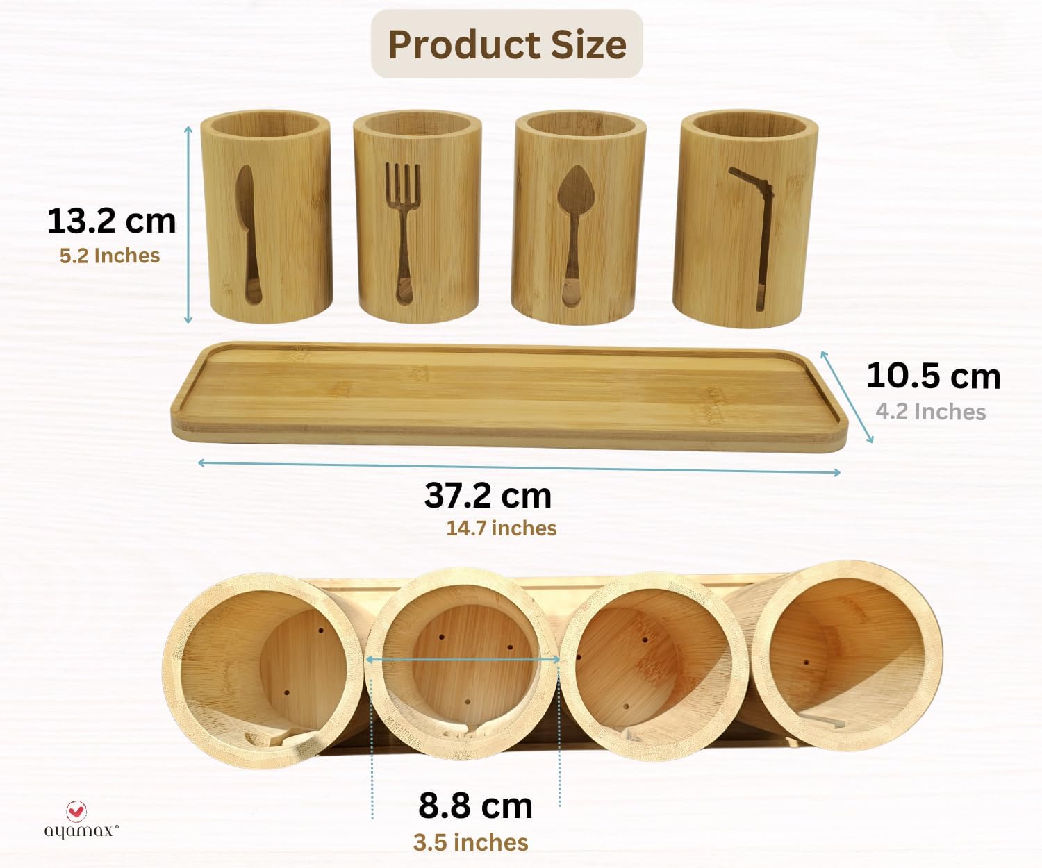 Detalle 2 de AYAMAX AYA201 Bamboo Cutlery Holder with 4 Pots and Tray