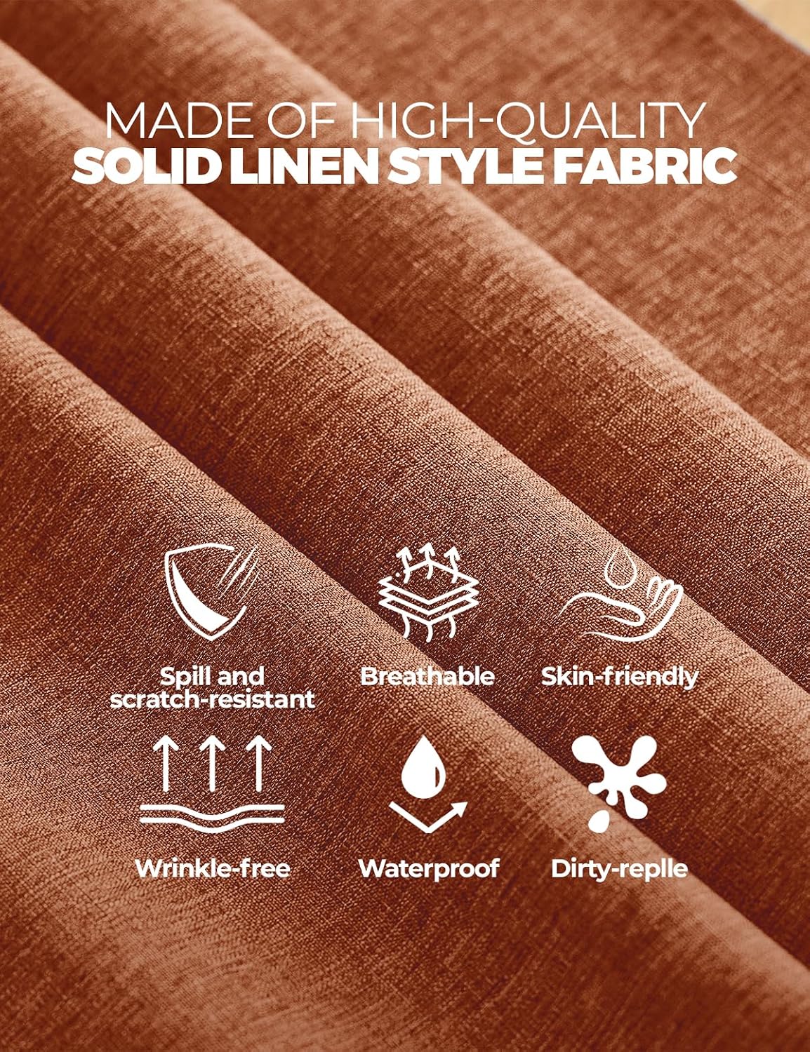Thumbnail 4 de Decorelia Faux Linen Square Tablecloth, 52 x 52 Inch, Burnt Orange, Water-Resistant