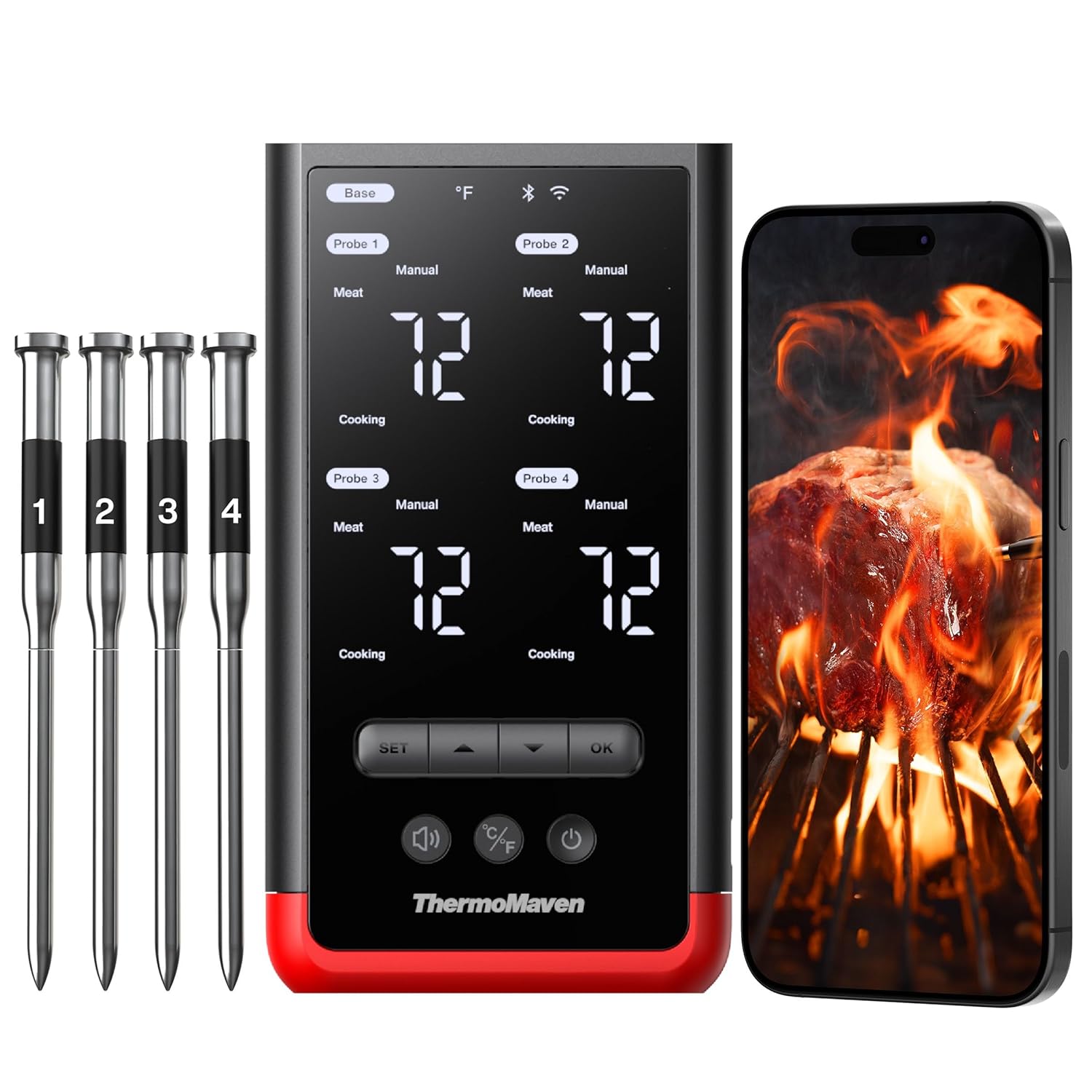Thumbnail 6 de ThermoMaven Bluetooth Wireless Meat Thermometer (2 Probes) – 6 Sensors, IPX8, 152m Bluetooth 5.3, WiFi Control