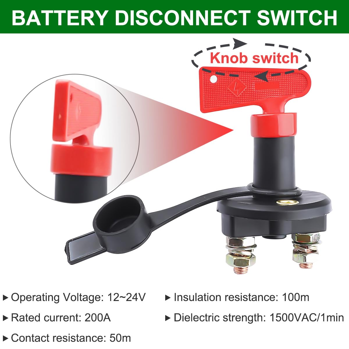 Detalle 2 de DAOKAI Battery Disconnect Switch with Keys (12V/24V, 200A) – 2 Pack