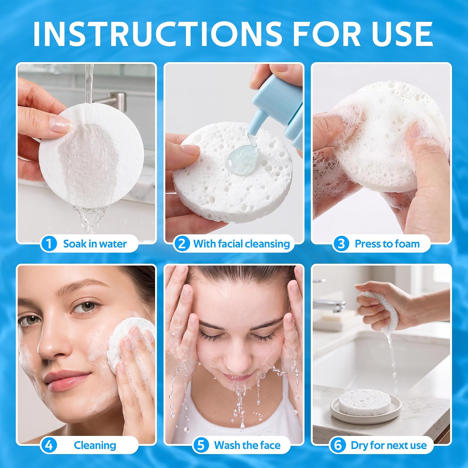 Detalle de GAINWELL Compressed Facial Sponges, 200-Count White Cellulose