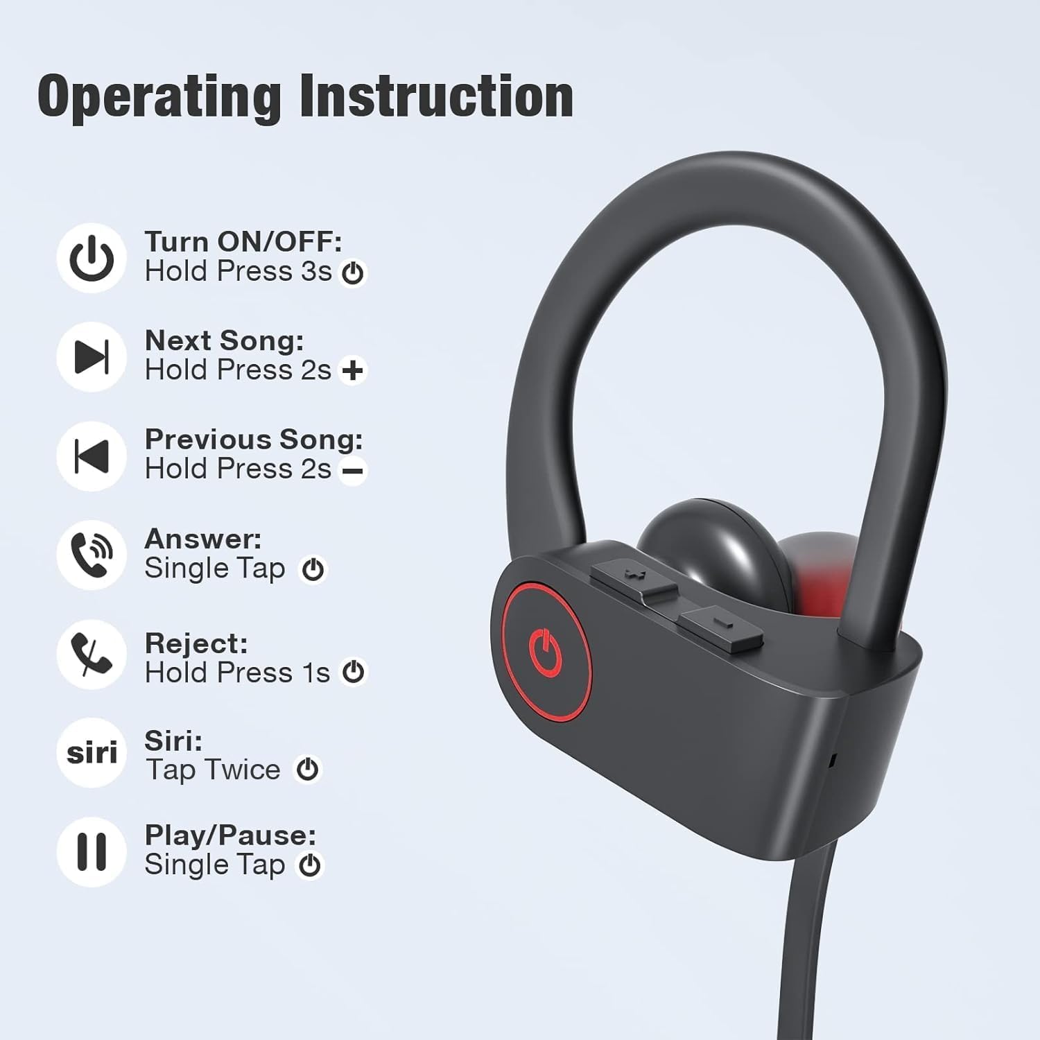 Detalle 2 de NUASI Wireless Bluetooth 5.3 Sports Headphones (IPX7, Deep Bass) – Black