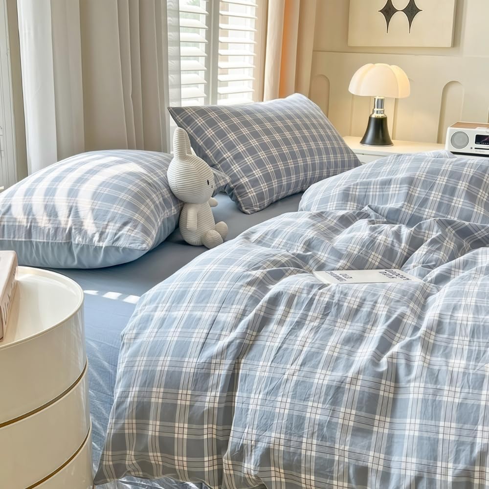 Thumbnail 3 de Housse de Couette Michorinee 220x240 Bleu Foncé et Blanc Vichy – Microfibre, 2 Taies 65x65