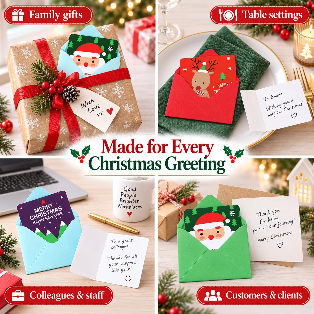 Thumbnail 5 de Naler Mini Christmas Greeting Cards, 24 Cards with Envelopes, 2.7 x 2.7 in