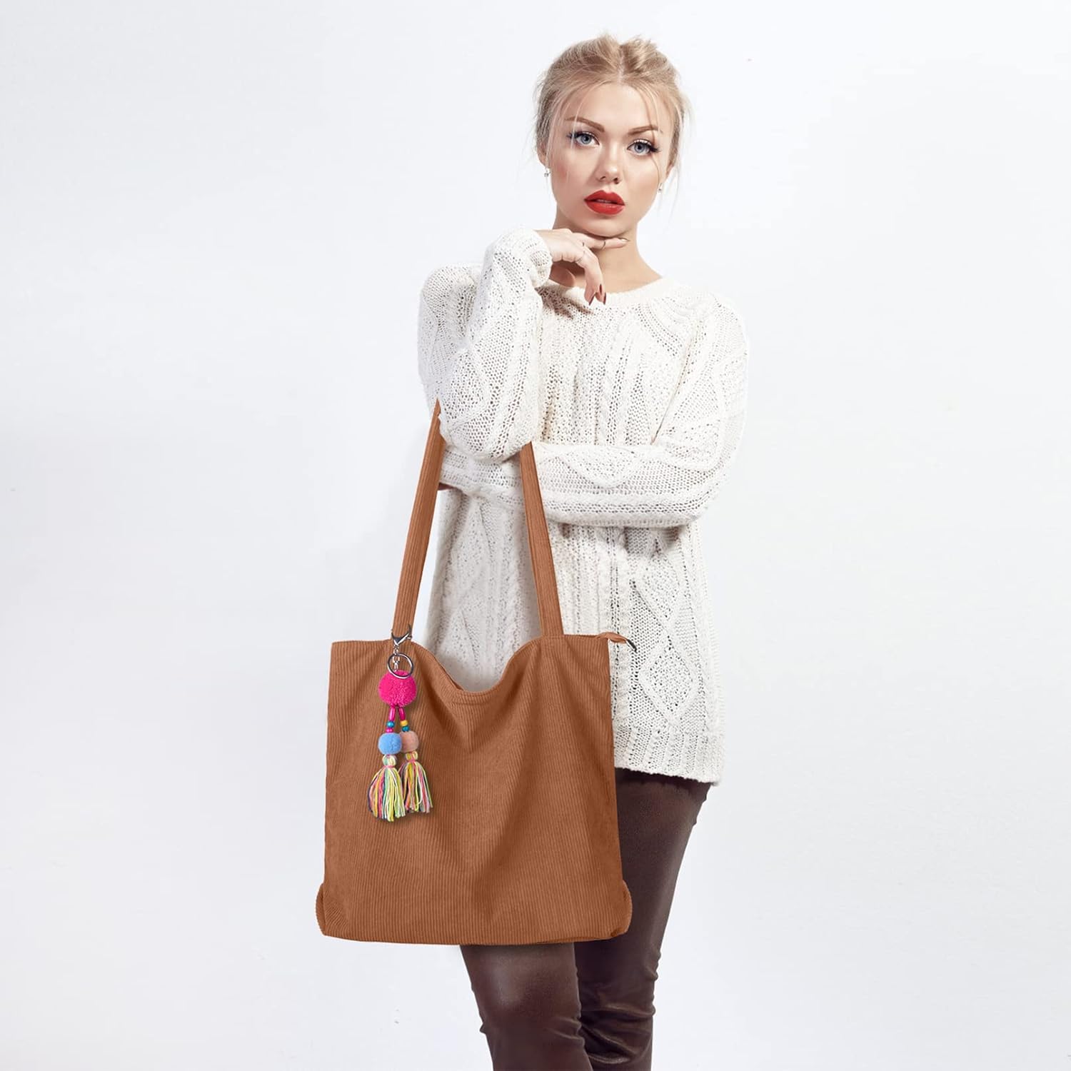 Detalle 2 de FITDON Corduroy Totes Bag with Zip 43cm