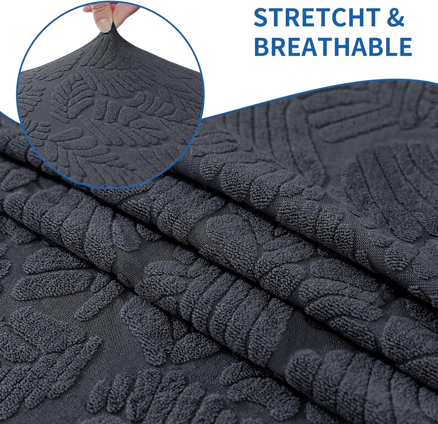 Detalle 2 de YSTELLAA Copridivano 2 posti con braccioli, elasticizzato e lavabile, grigio scuro