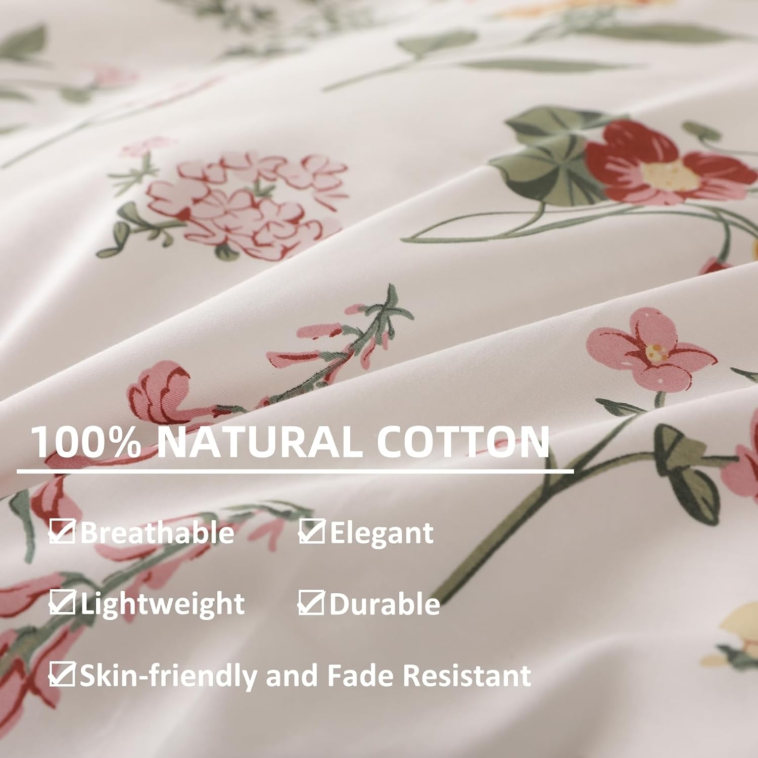 Detalle 1 de OAITE King 3-Piece Cotton Duvet Cover Set, Floral, 400 Thread Count