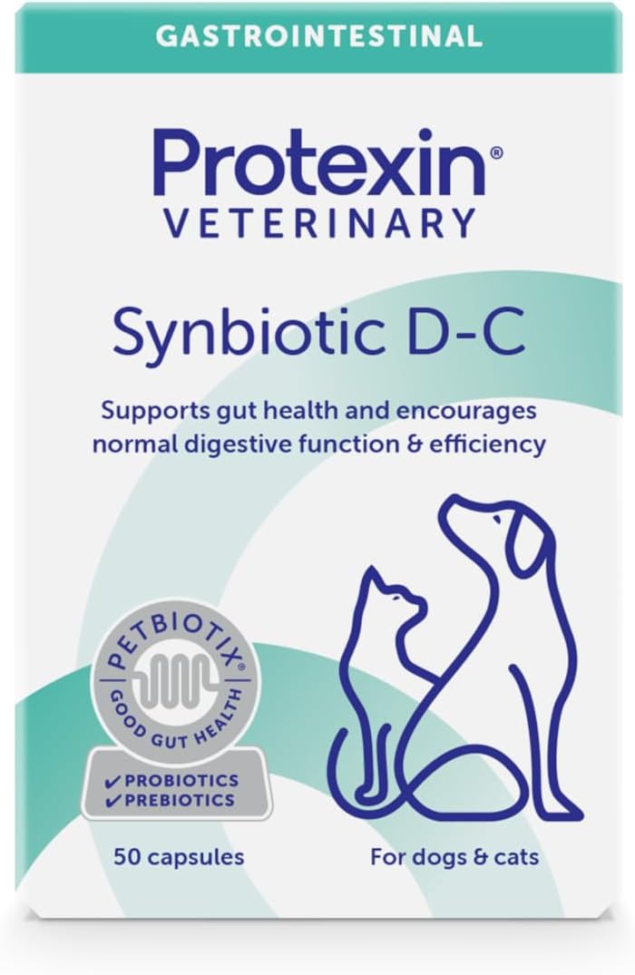 Protexin Veterinary Synbiotic D-C Capsules – High-Concentration Probiotic & Prebiotic for Dogs & Cats (50 capsules)