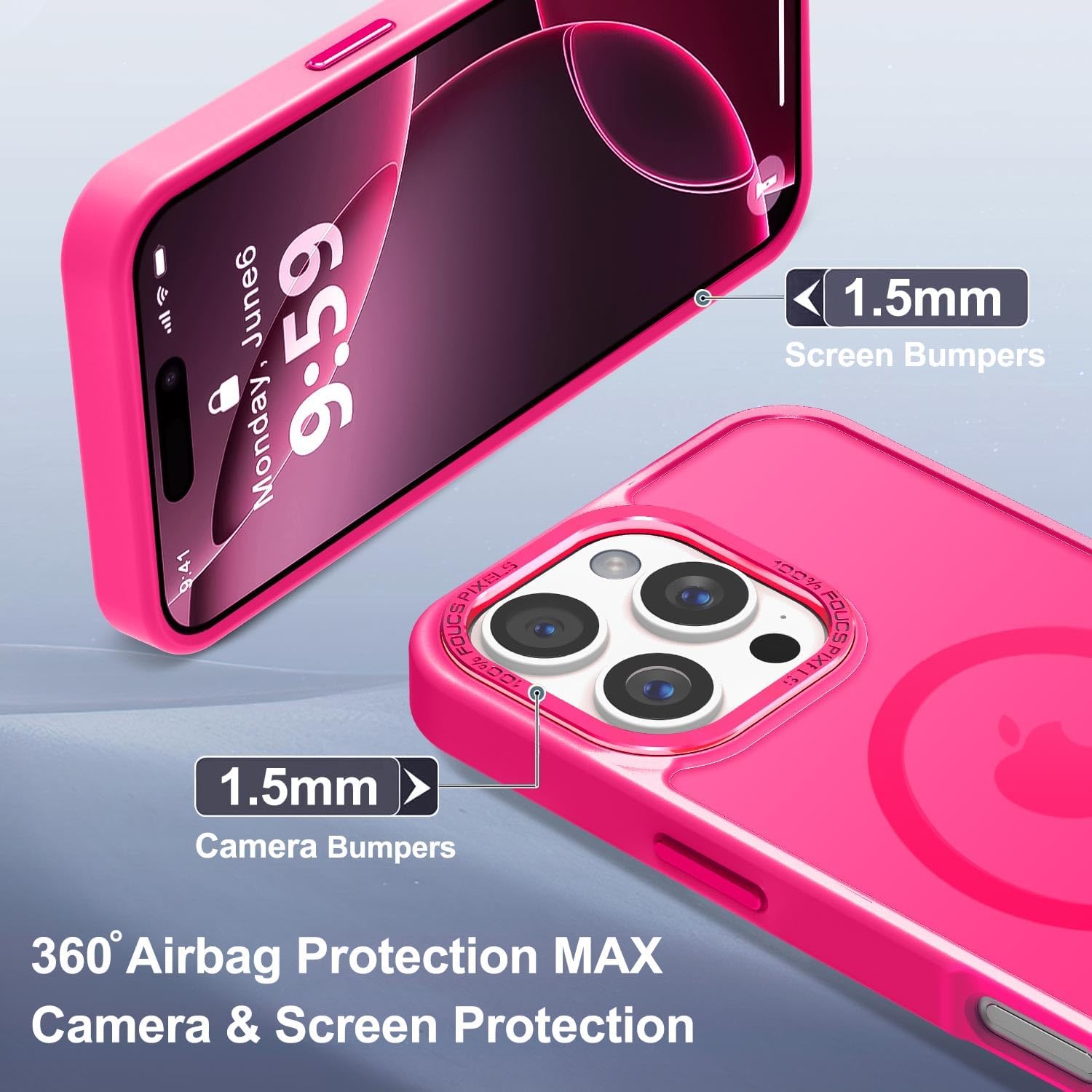 Detalle de Newfuture MagSafe Case for iPhone 16 Pro – Hot Pink, Slim, 13 FT Drop Protection