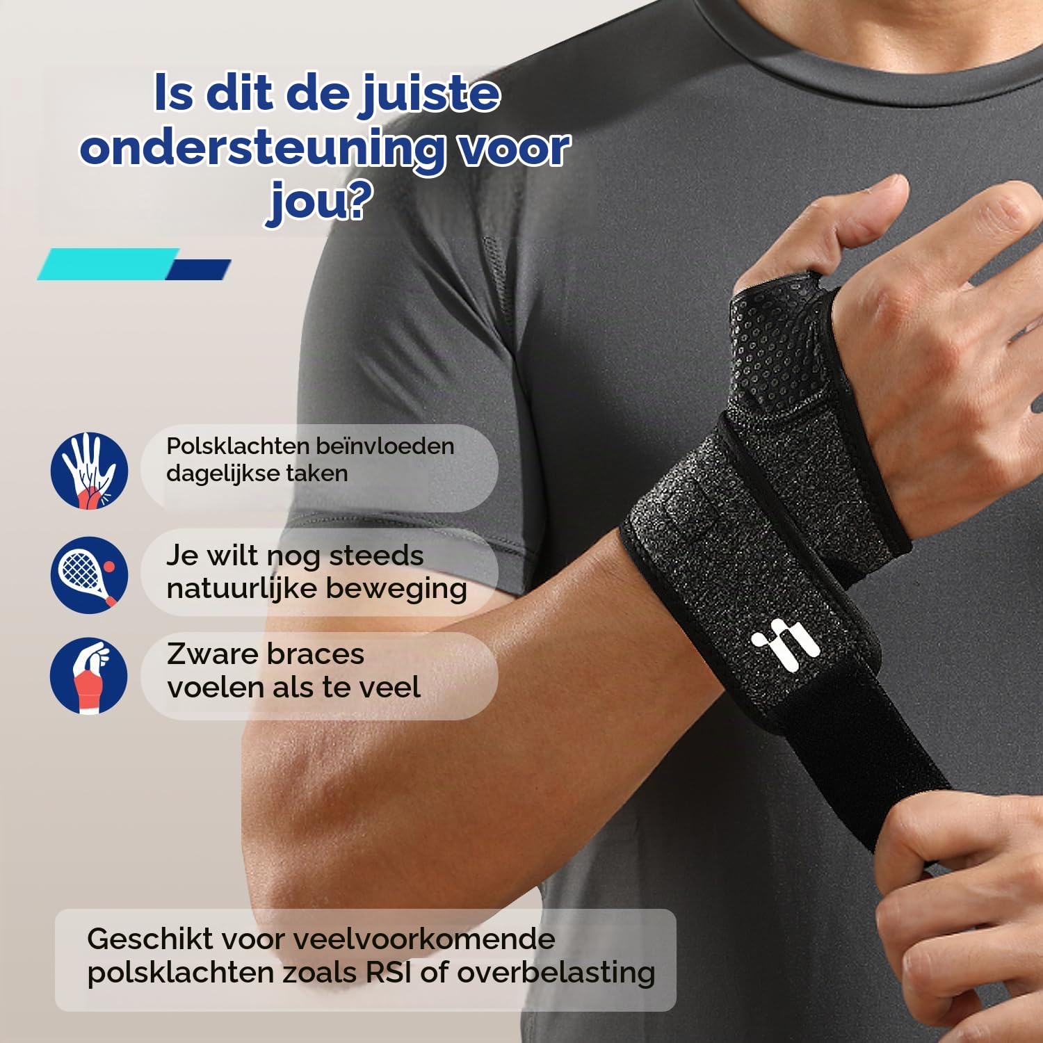 Thumbnail 1 de Fitomo SKPW4 polsbandages met duimopening, verstelbaar en zwart