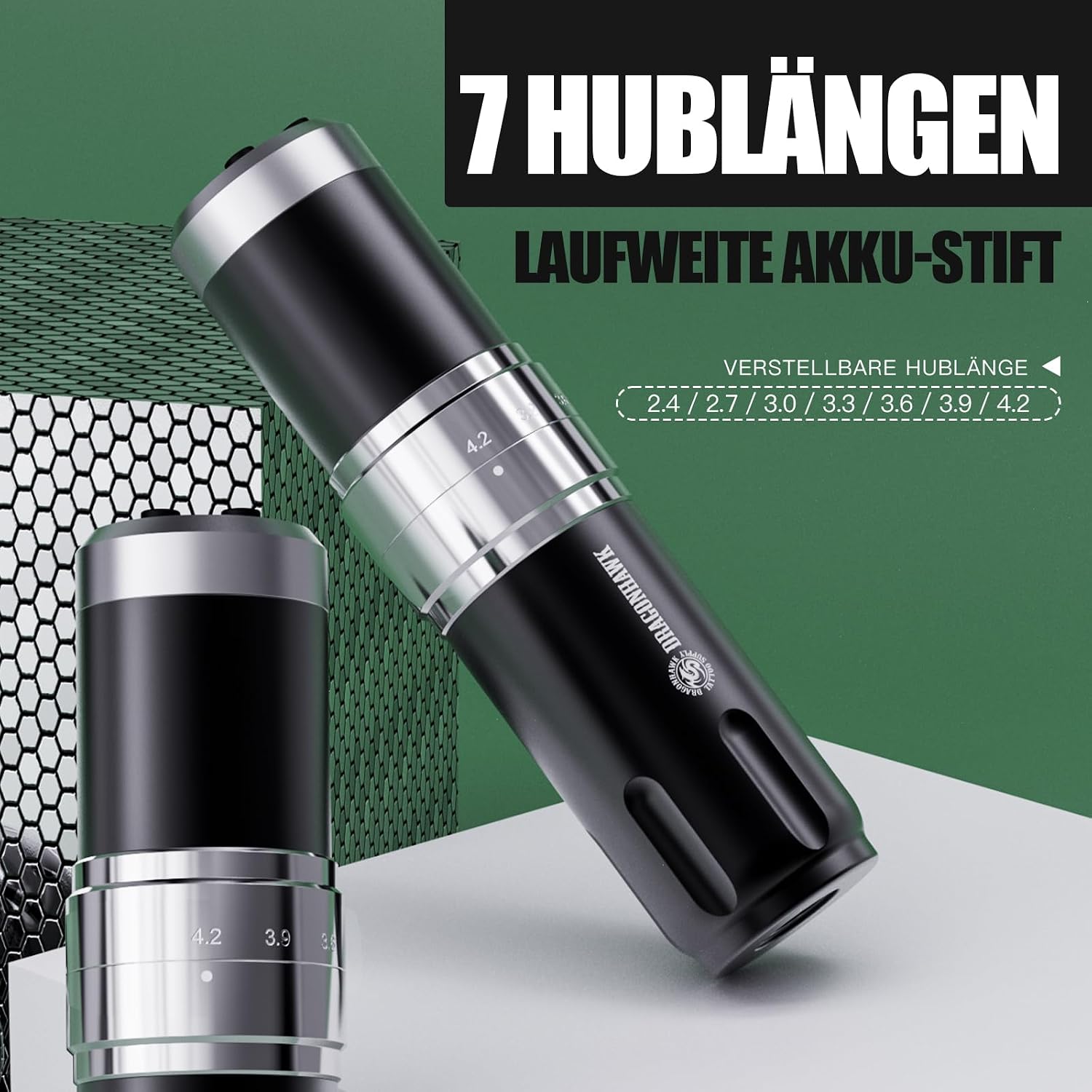 Detalle de Extreme Tattoo Dragonhawk kabellose Rotations-Tätowiermaschine Set mit 2 Akkus & 20 Nadelkassetten